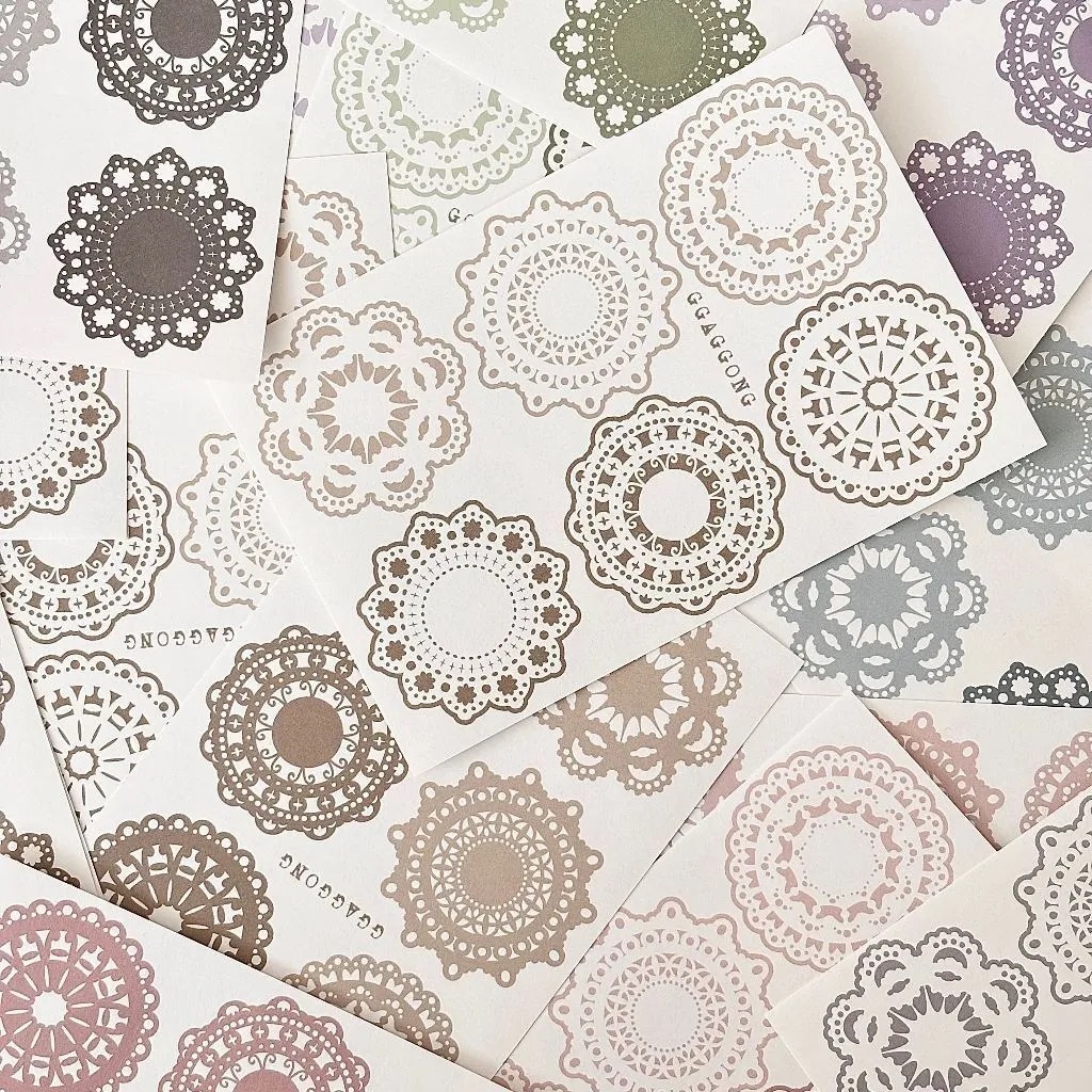 韓國 ggaggong．迷你蕾絲 模造紙貼紙包  共七色