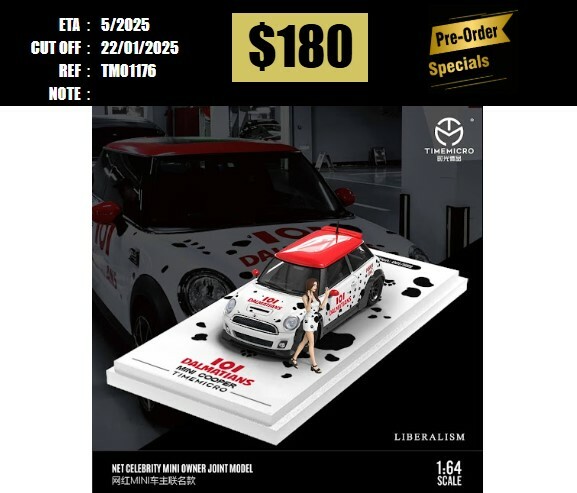 PO-$180 * TIME MICRO * 1:64 MINI COOPER R56 DALMATIANS W/FIGURE [OD17/01]