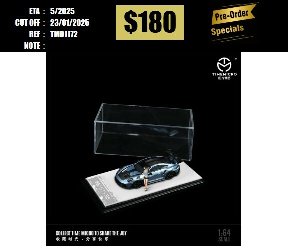PO-$180 * TIME MICRO * 1:64 PORSCHE 911 992 GT3 RS GLACIER BLUE W/FIGURE [OD17/01]