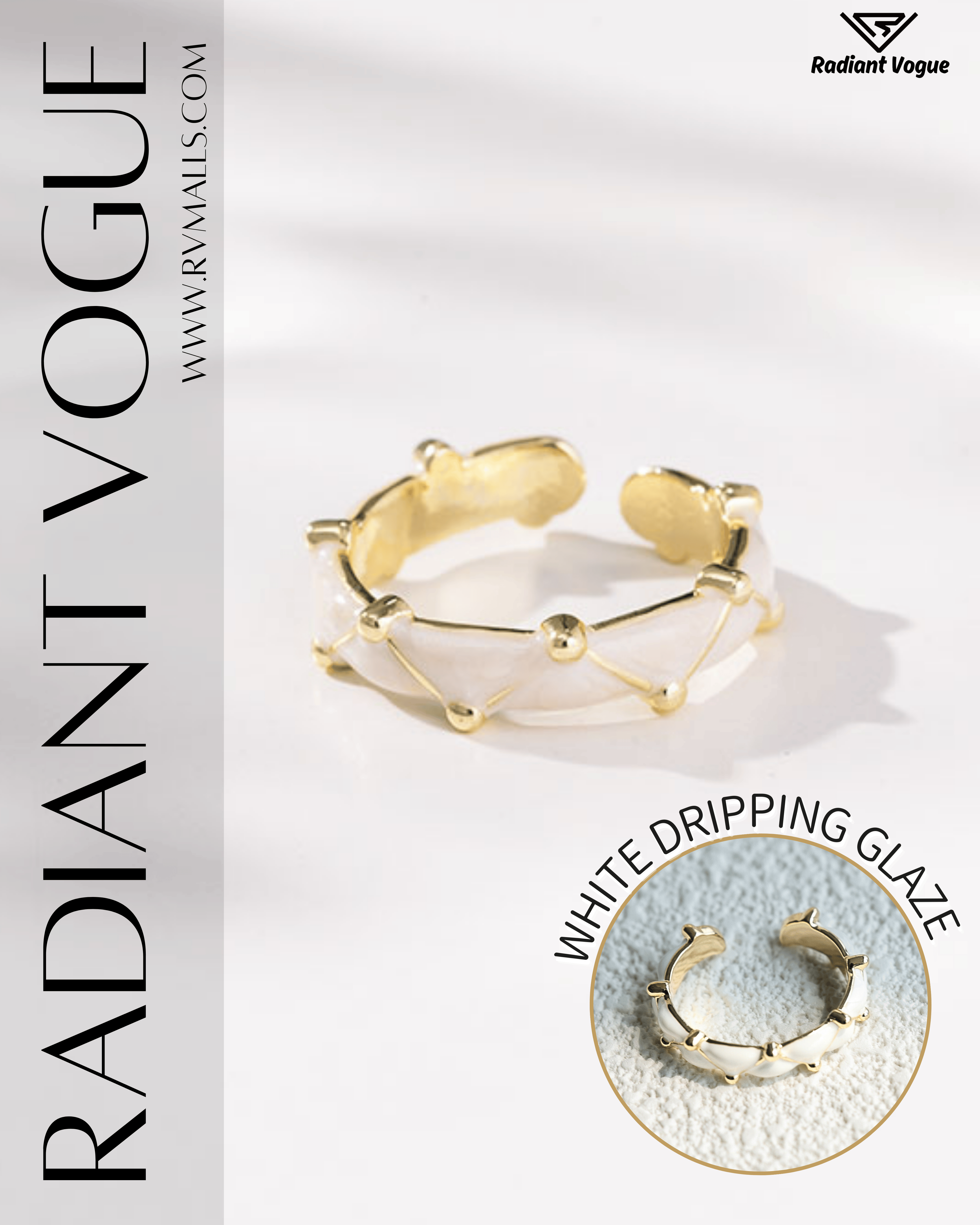 .優雅時尚設計, 滴釉工藝搭配金色框架, 適合敏感肌的抗敏戒指。