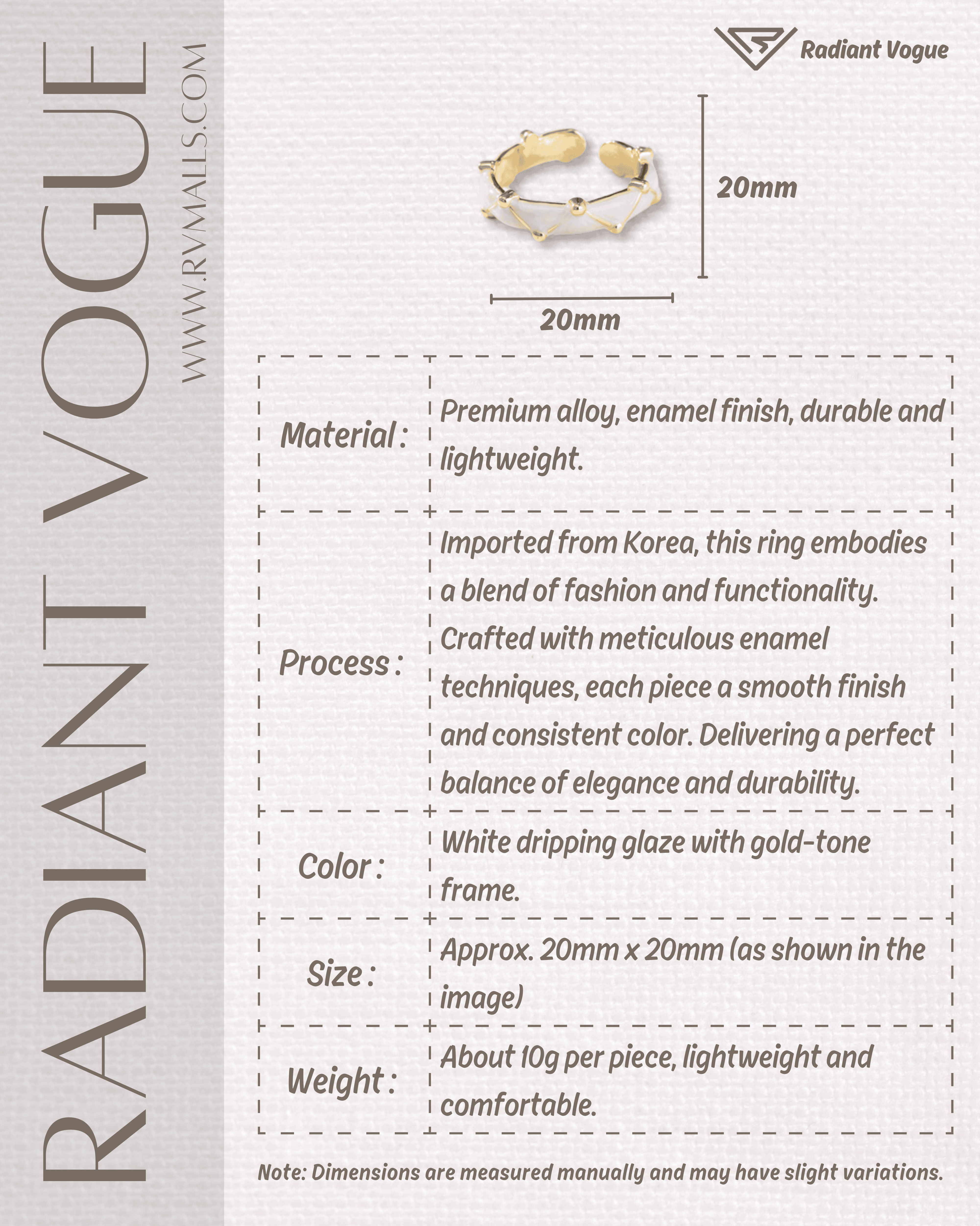 20mm尺寸, 重量約10克, 採用高品質合金與滴釉工藝, 輕便耐用。