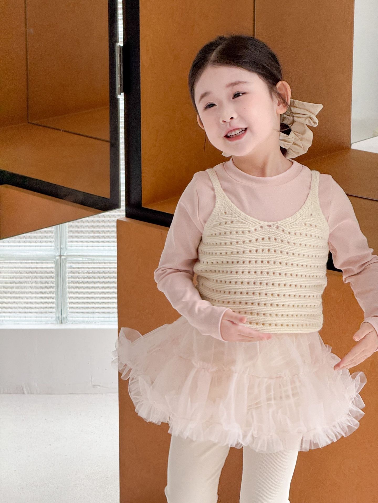 澎澎網紗拼接上衣