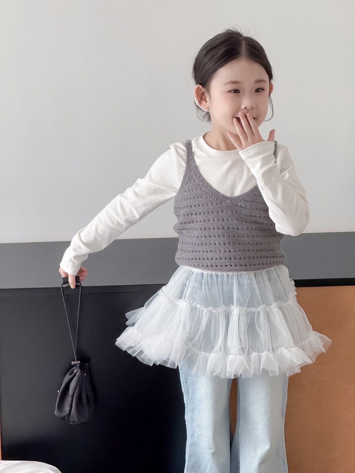 澎澎網紗拼接上衣