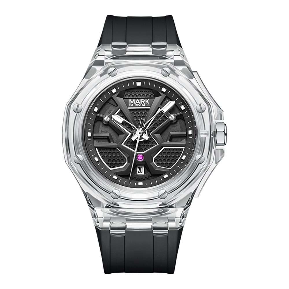 【Mark fairwhale 馬克菲爾】 FW-5920 潮流街頭 蜂巢錶盤 透明錶殼 夜光 矽膠錶帶 石英 手錶
