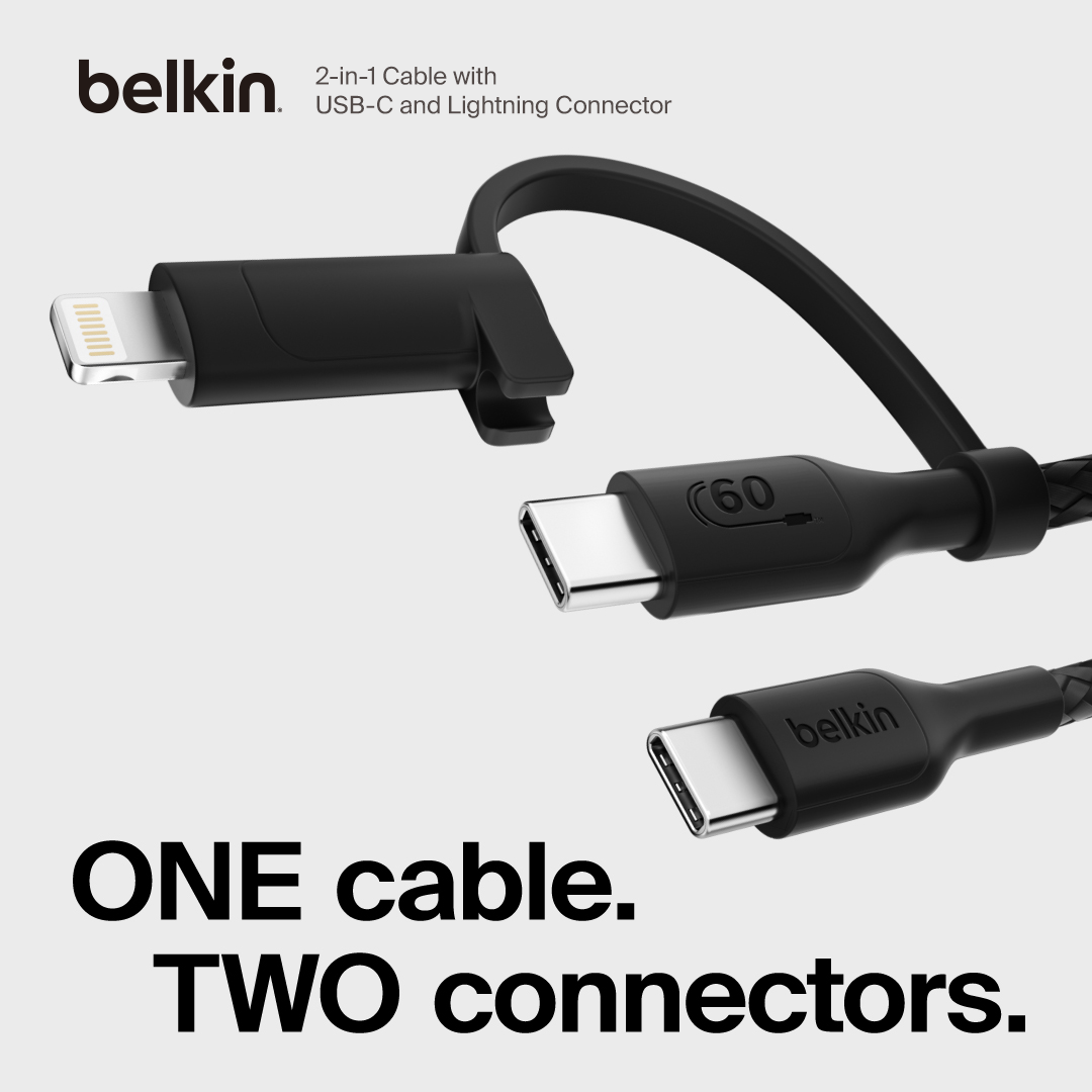 BoostCharge Pro USB-C 轉 USB-C 及 Lightning 2合1 連接線 (60W / 1.5米)