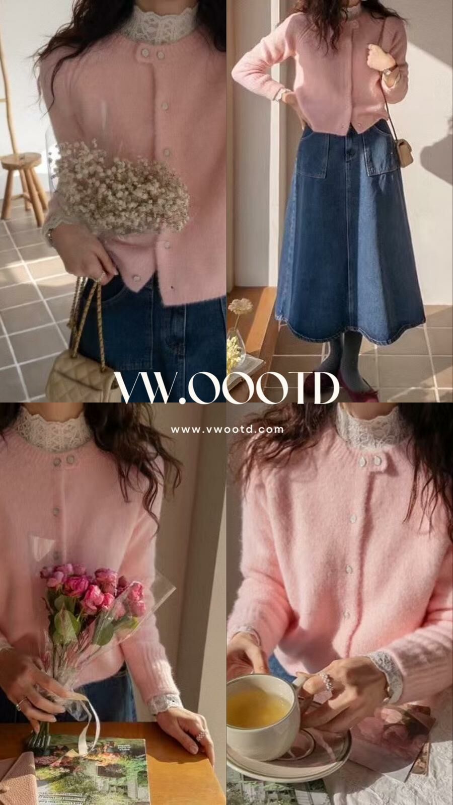 雙鈕圓領針織外套(粉紅色)