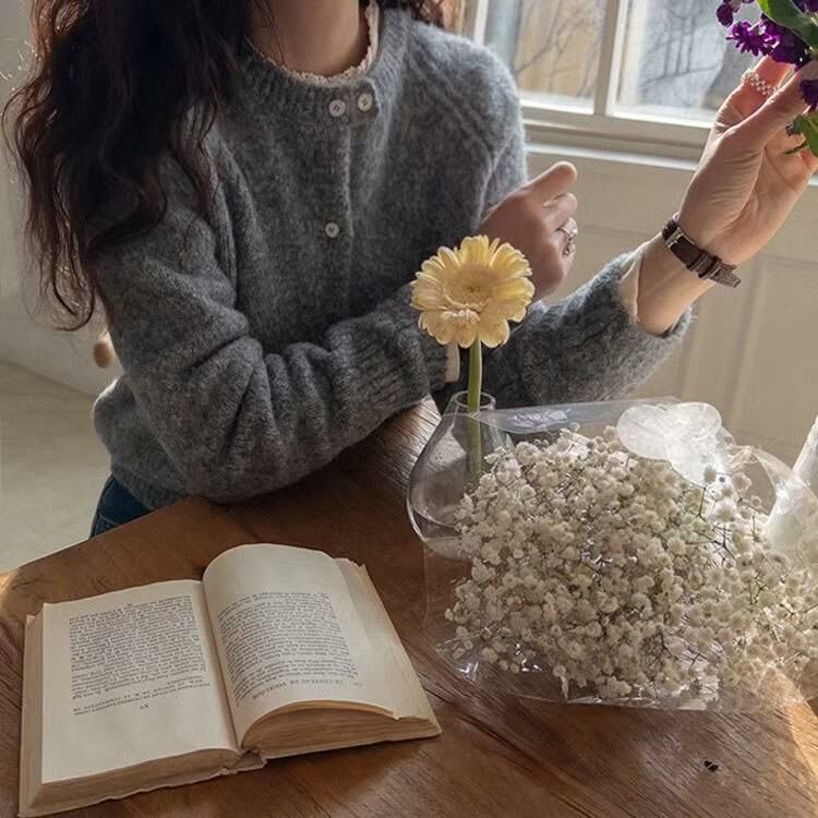 雙鈕圓領針織外套(灰色)