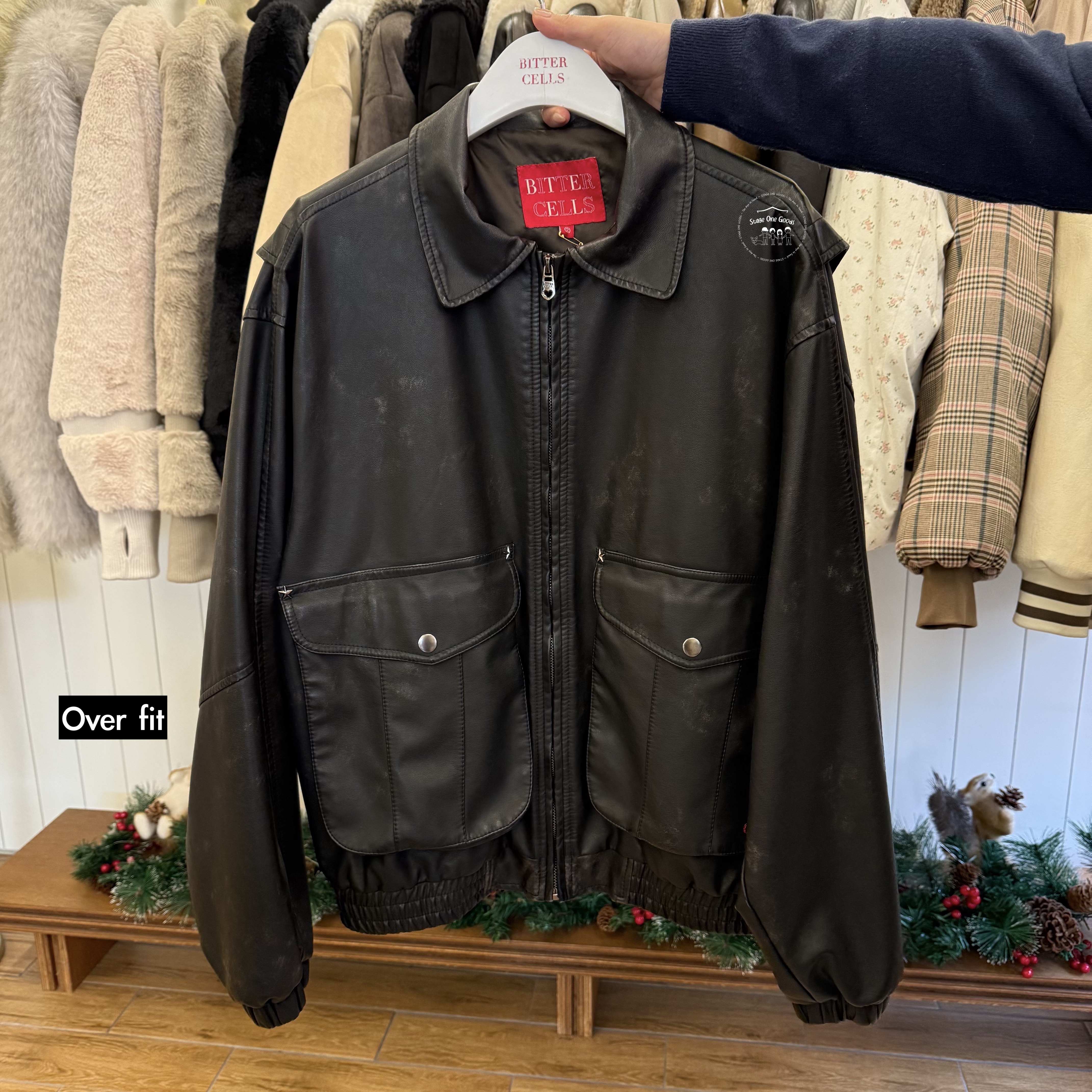 ☆人気☆【BITTER CELLS】☆STAR LEATHER JACKET ジャケッ.ト☆ BITTER CELLS Star Leather Jacket(Washed)(Overfit)