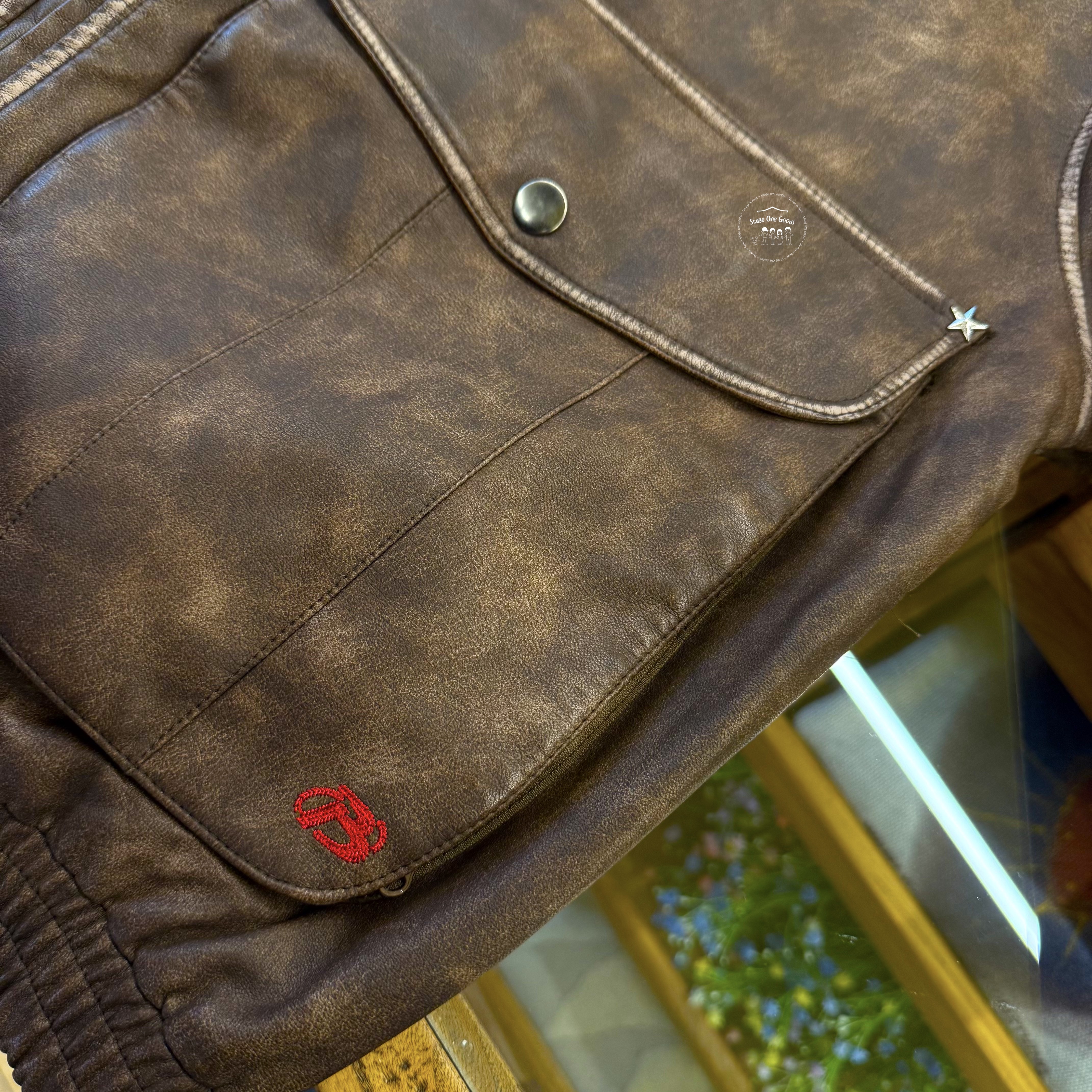 ◆BITTER CELLS◆Star Leather Jacket (Washed) (Over Fit) Star Leather Jacket(Washed)(Overfit)-Brown - 비터셀즈