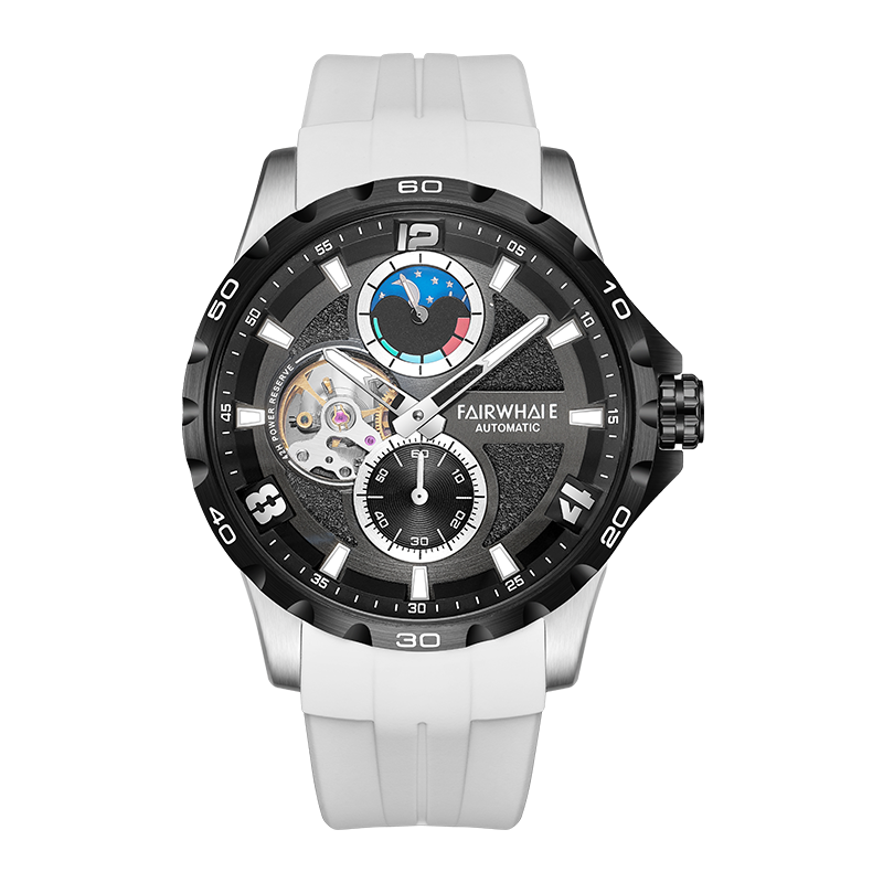 【Mark fairwhale 馬克菲爾】 FW-6510 日月星辰 夜光 鏤空 科幻 流暢 機械 兩眼 矽膠 腕錶 手錶 立體蜂窩網格造型 手錶 -