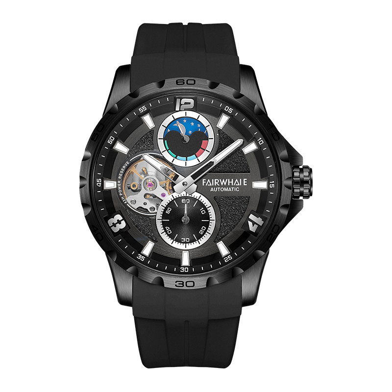 【Mark fairwhale 馬克菲爾】 FW-6510 日月星辰 夜光 鏤空 科幻 流暢 機械 兩眼 矽膠 腕錶 手錶 立體蜂窩網格造型 手錶 -