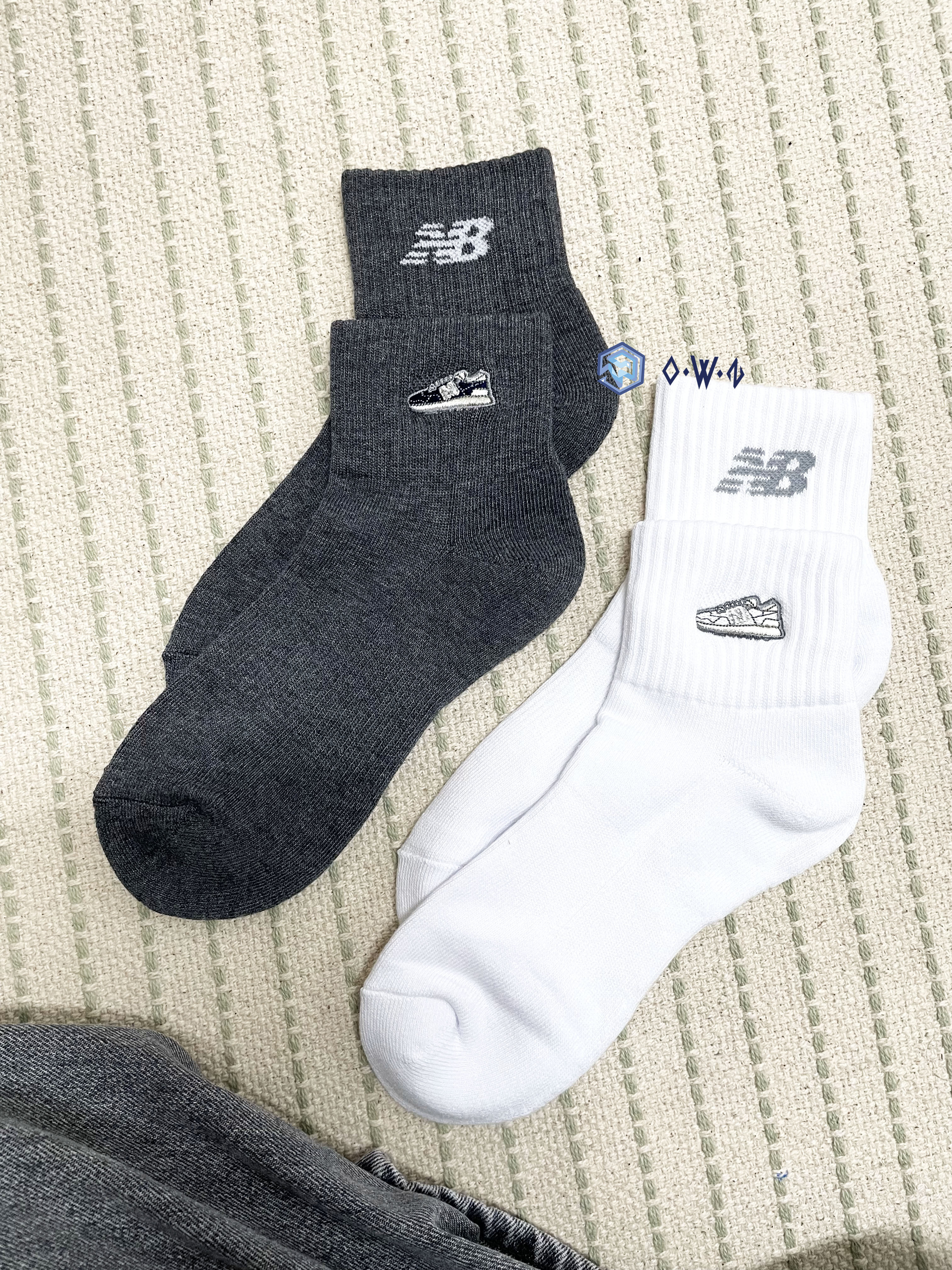【OWN】New Balance 造型 短襪 休閒 透氣 棉質 男女 兩雙一組 灰色 白色 LAS40011AS1