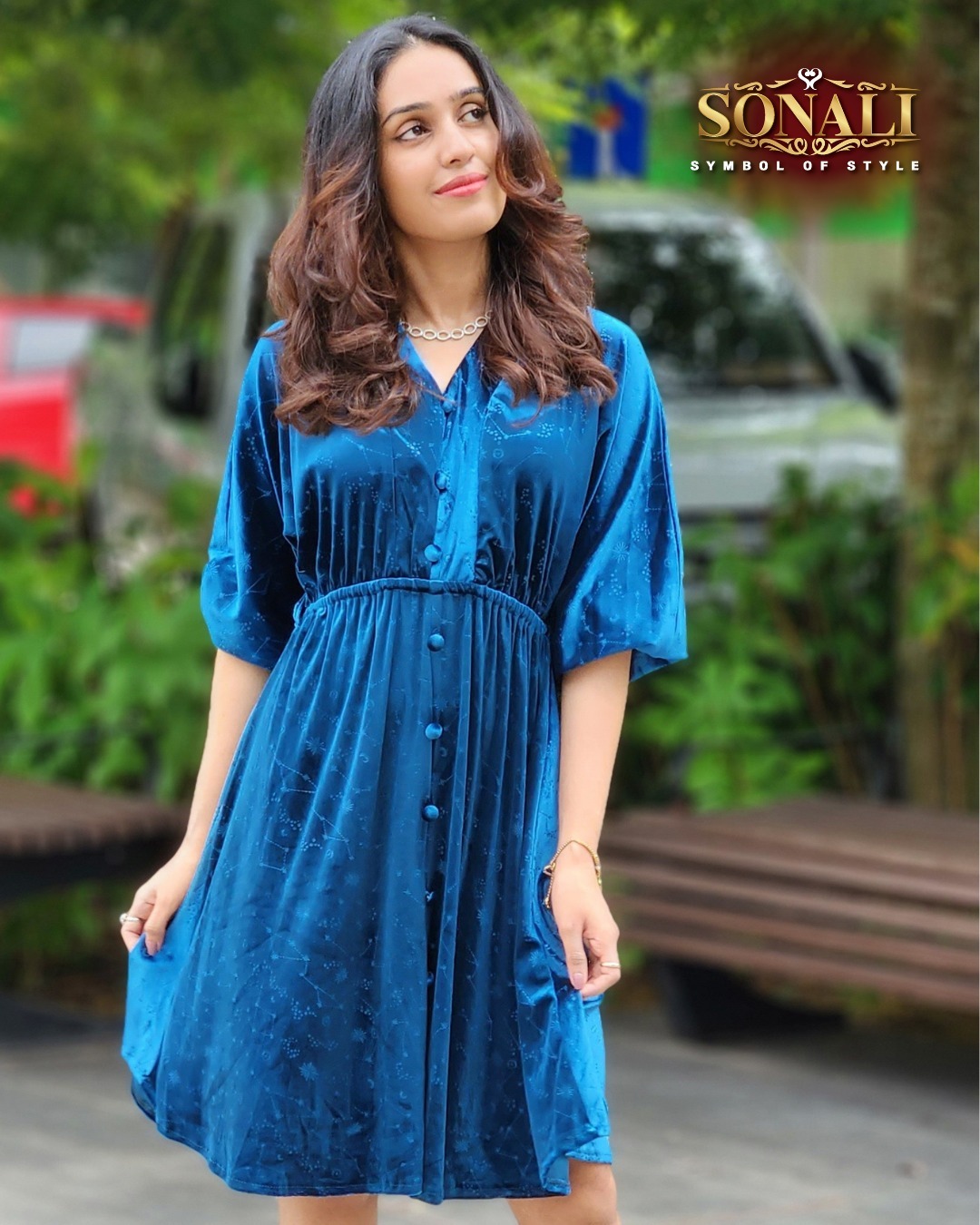 Sonali Premier Quality Women's Trendy V-Neck Velvet Dress / Party Dress