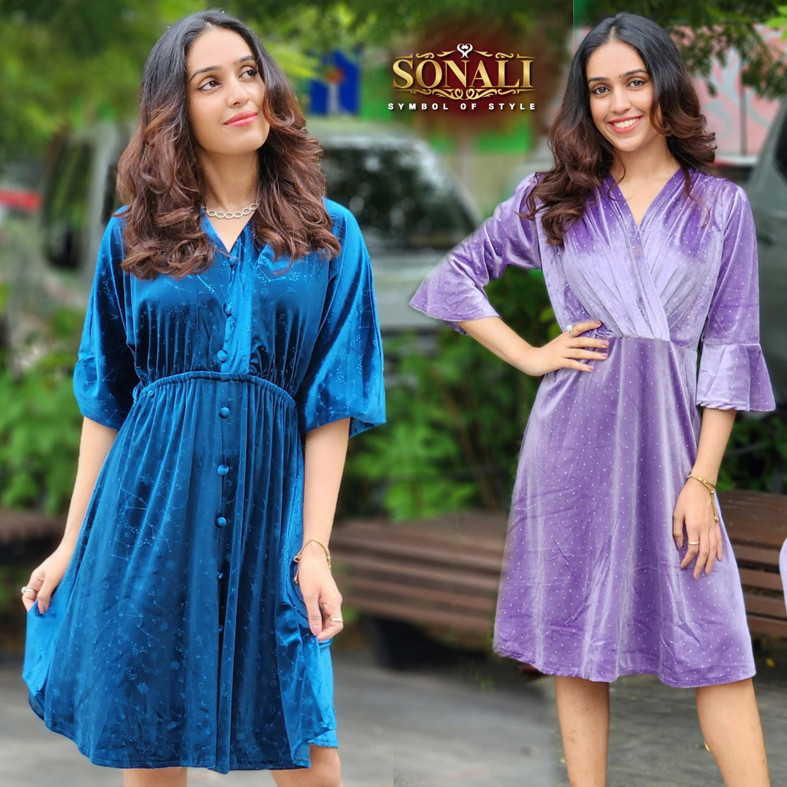 Sonali Premier Quality Women's Trendy V-Neck Velvet Dress / Party Dress