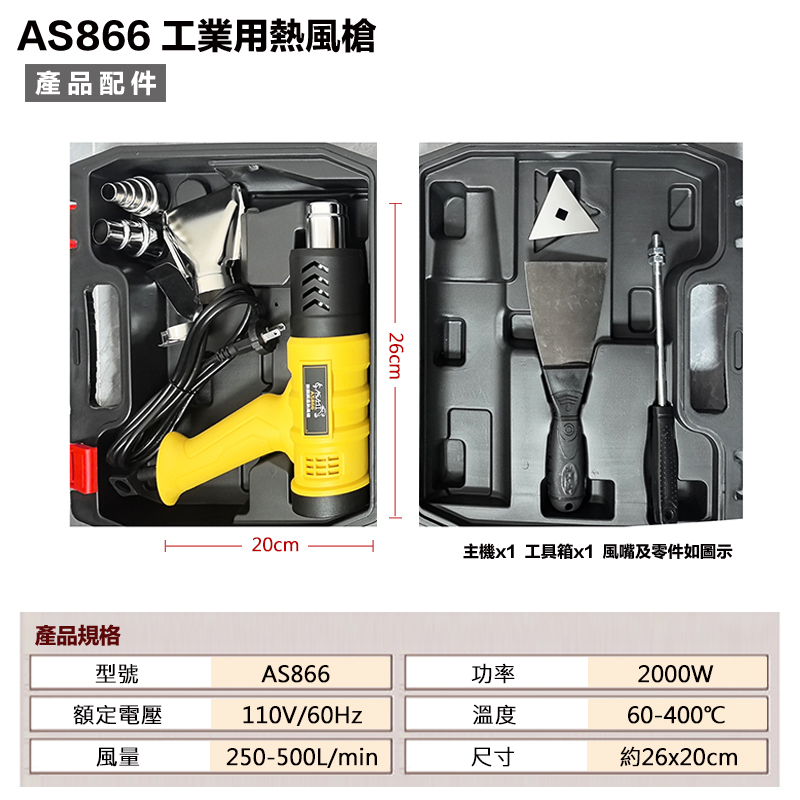 附發票｜AS866｜工業用熱風槍 數顯調溫 熱風槍 110V 溫度可調 2000W 汽車貼膜 包裝縮膜