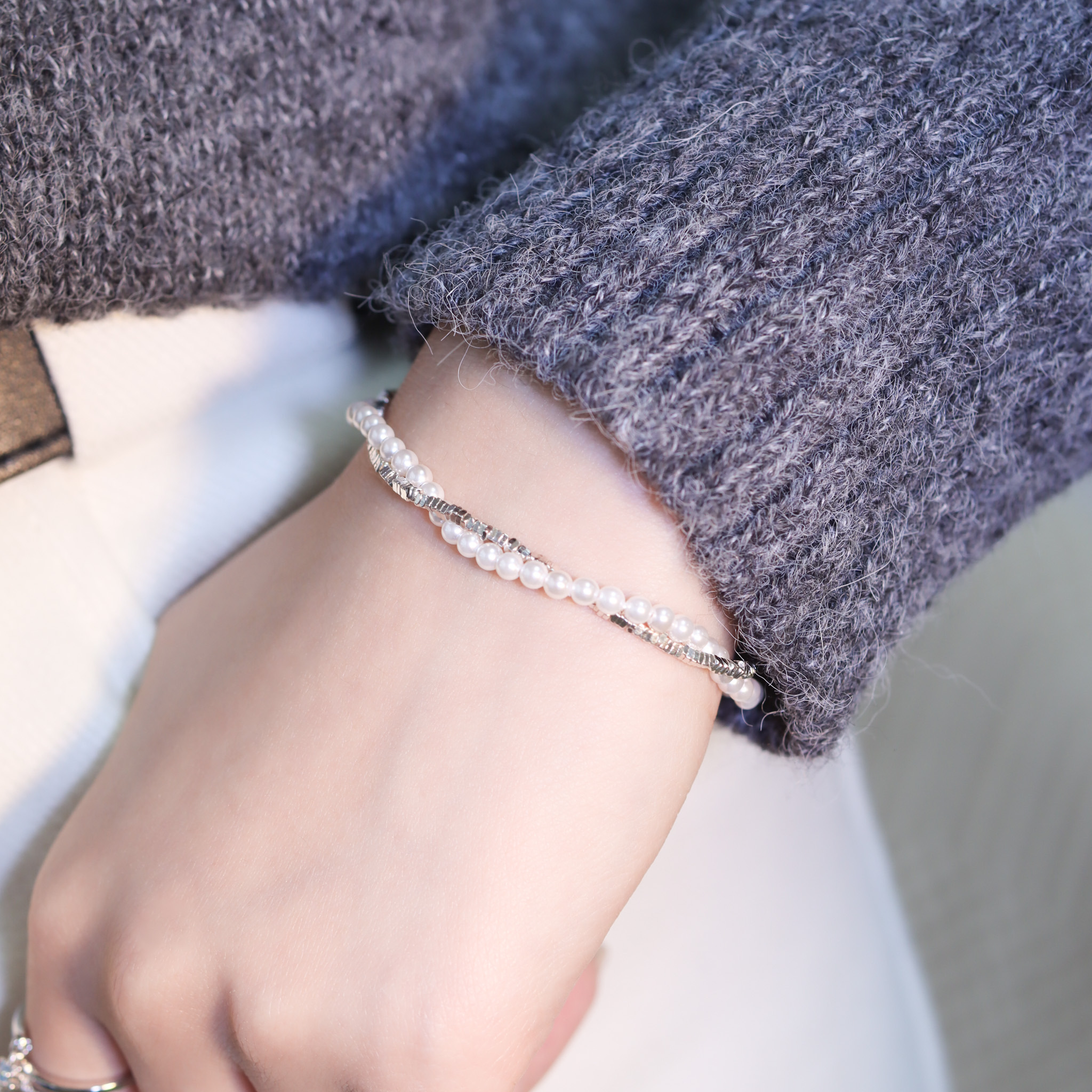 | 925純銀・白金・珍珠 | 珍珠戀雙層手鏈 | BR1238 |