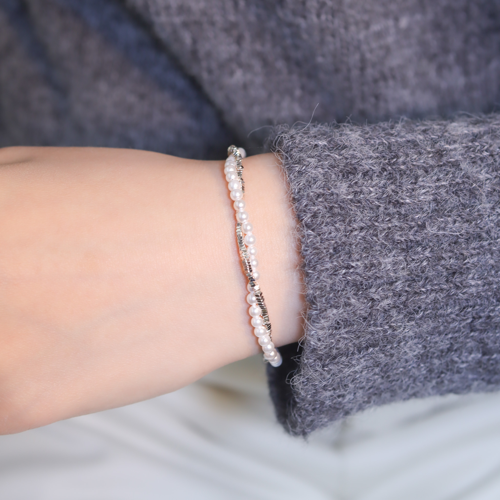 | 925純銀・白金・珍珠 | 珍珠戀雙層手鏈 | BR1238 |