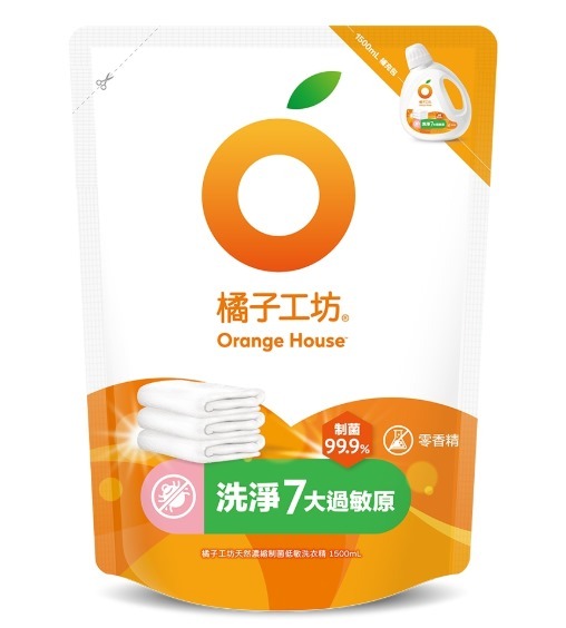 E1: 橘子工坊 - 天然濃縮洗衣精補充包 - 低敏親膚 (1500ml)