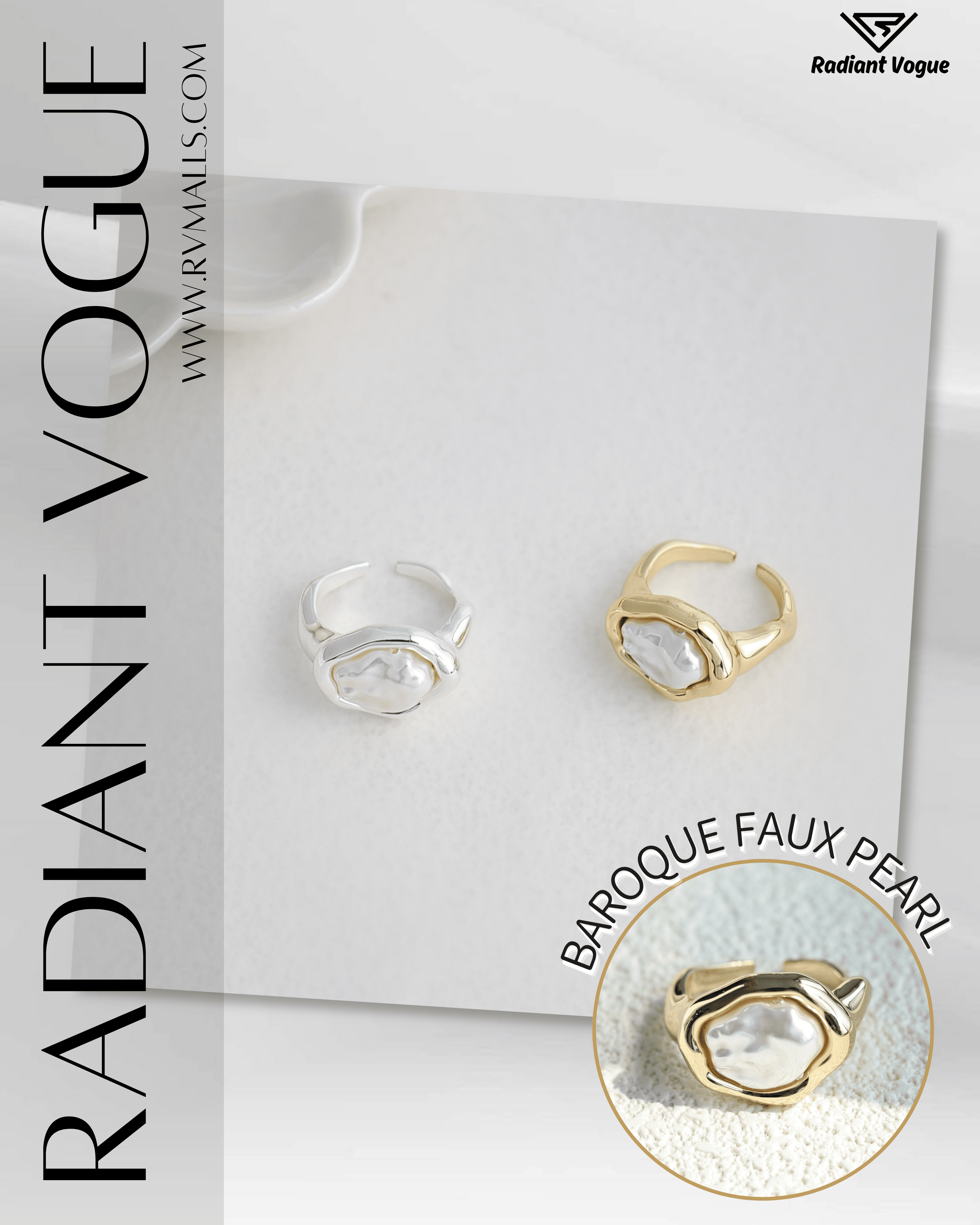 金色與銀色款式選擇, 開口設計輕鬆調節尺寸, 高品質人造珍珠與鍍金工藝, 適合送禮與搭配日常或正式穿搭。