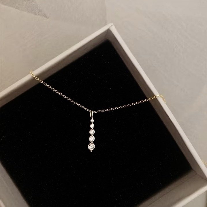 一字輕奢浪漫淡金排鑽”鋯石項鍊/現貨1