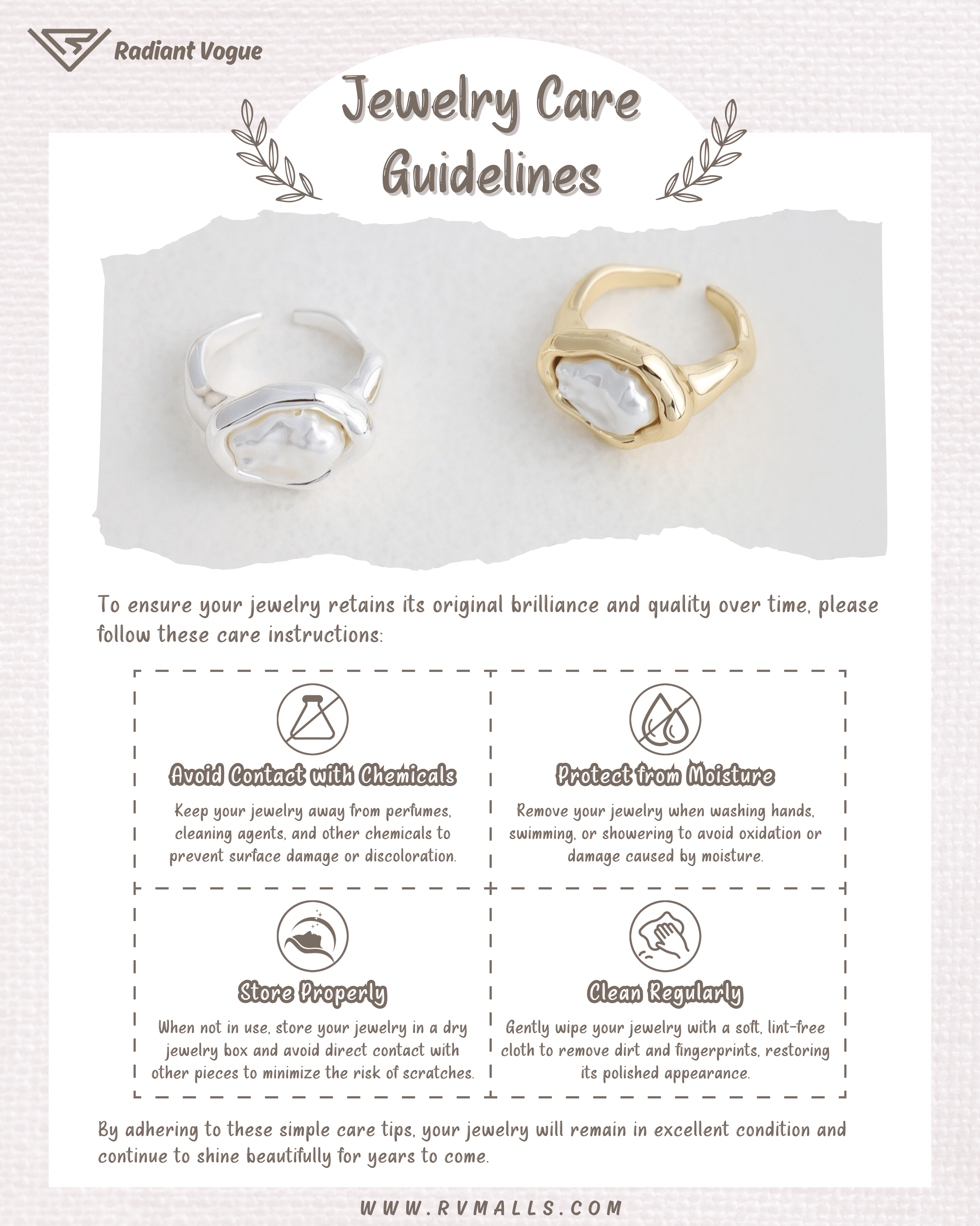 巴洛克珍珠戒指保養指南, 防止氧化與變色的保養技巧, 遠離化學物質與濕氣, 妥善存放與柔軟布料清潔, 保持珍珠戒指長久如新。