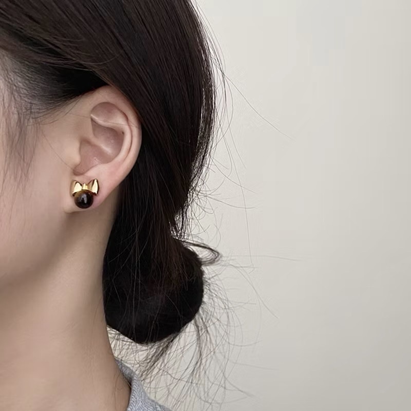 Maillard虎眼石金蝴蝶結耳釘