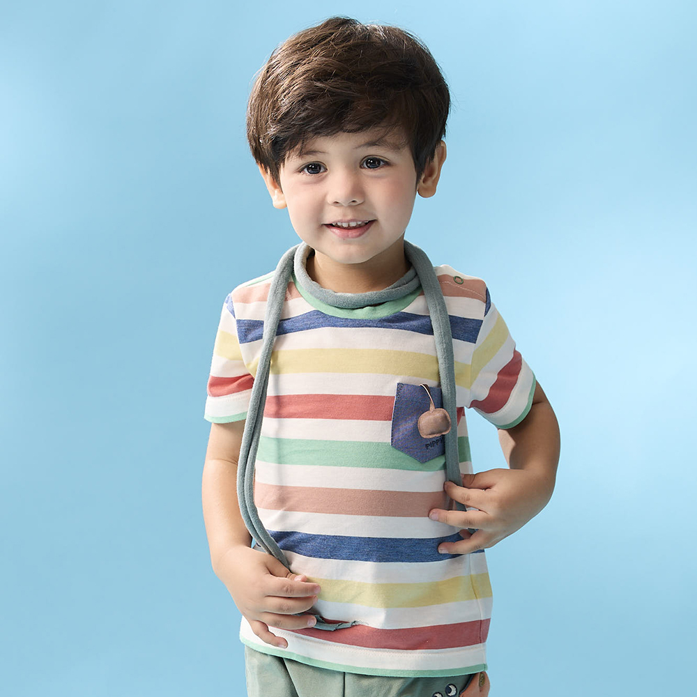 PIPPY彩條立體小南瓜棉質圓領上衣 綠