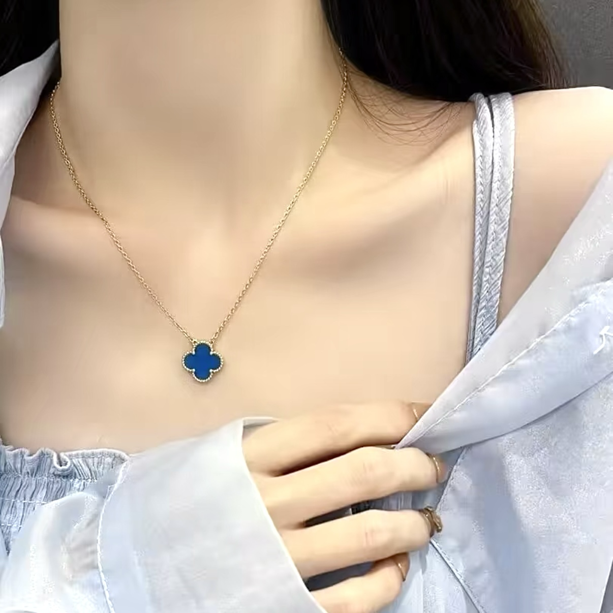 18k經典藍瑪瑙四葉草”高奢定製項鍊