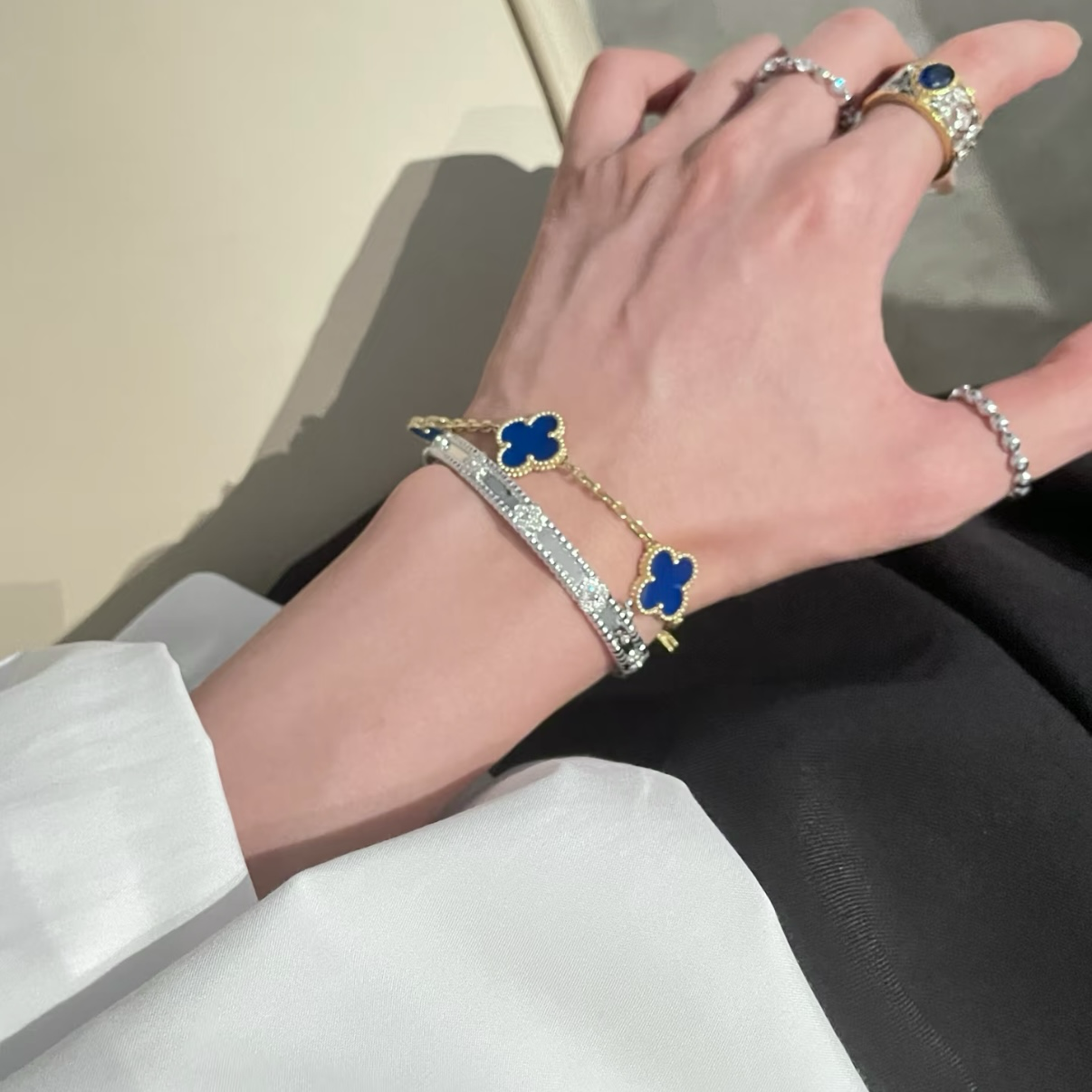 18k藍瑪瑙全五花四葉草”高奢定製手鍊