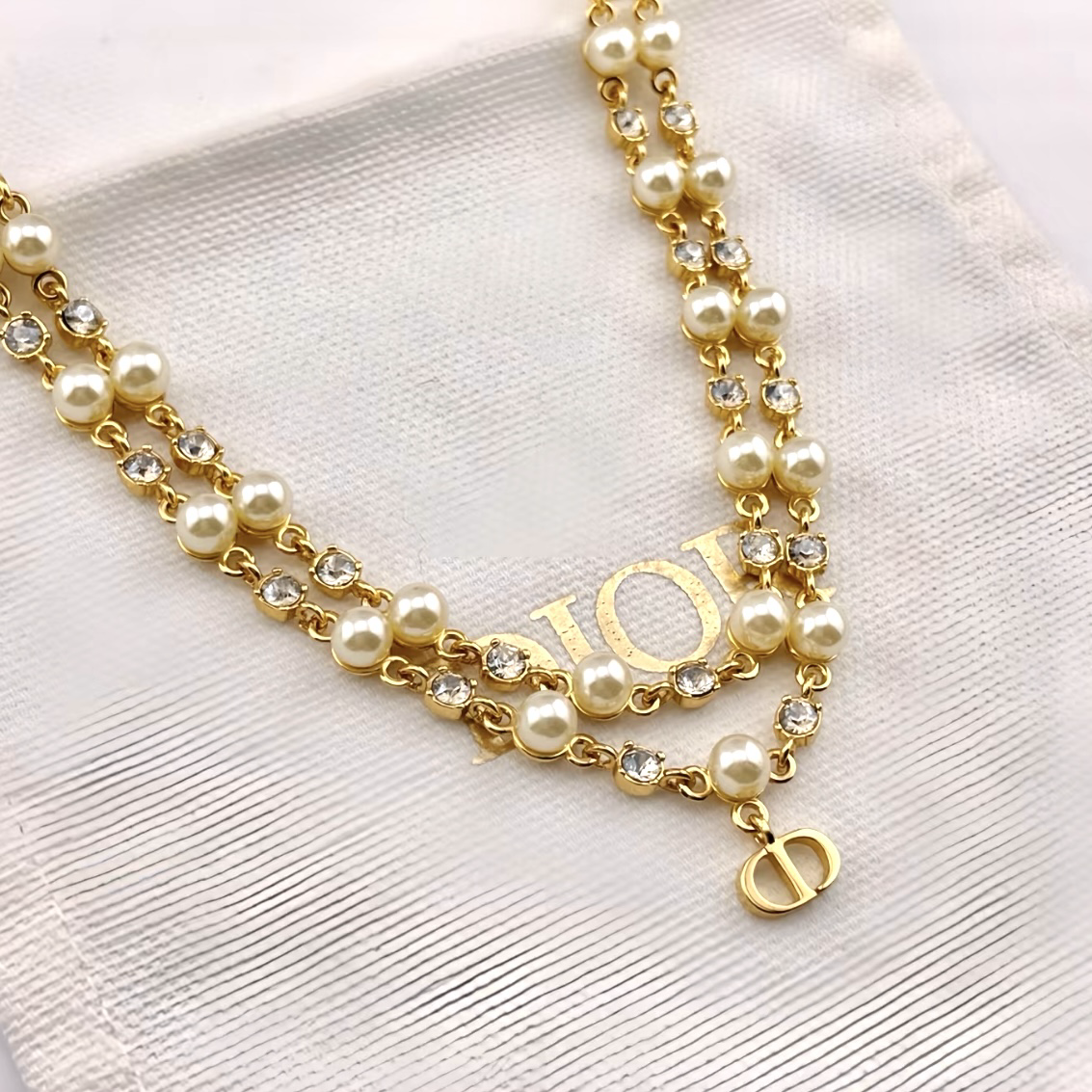 CD蕾絲珍珠鑽”18k雙層高奢定製項鍊