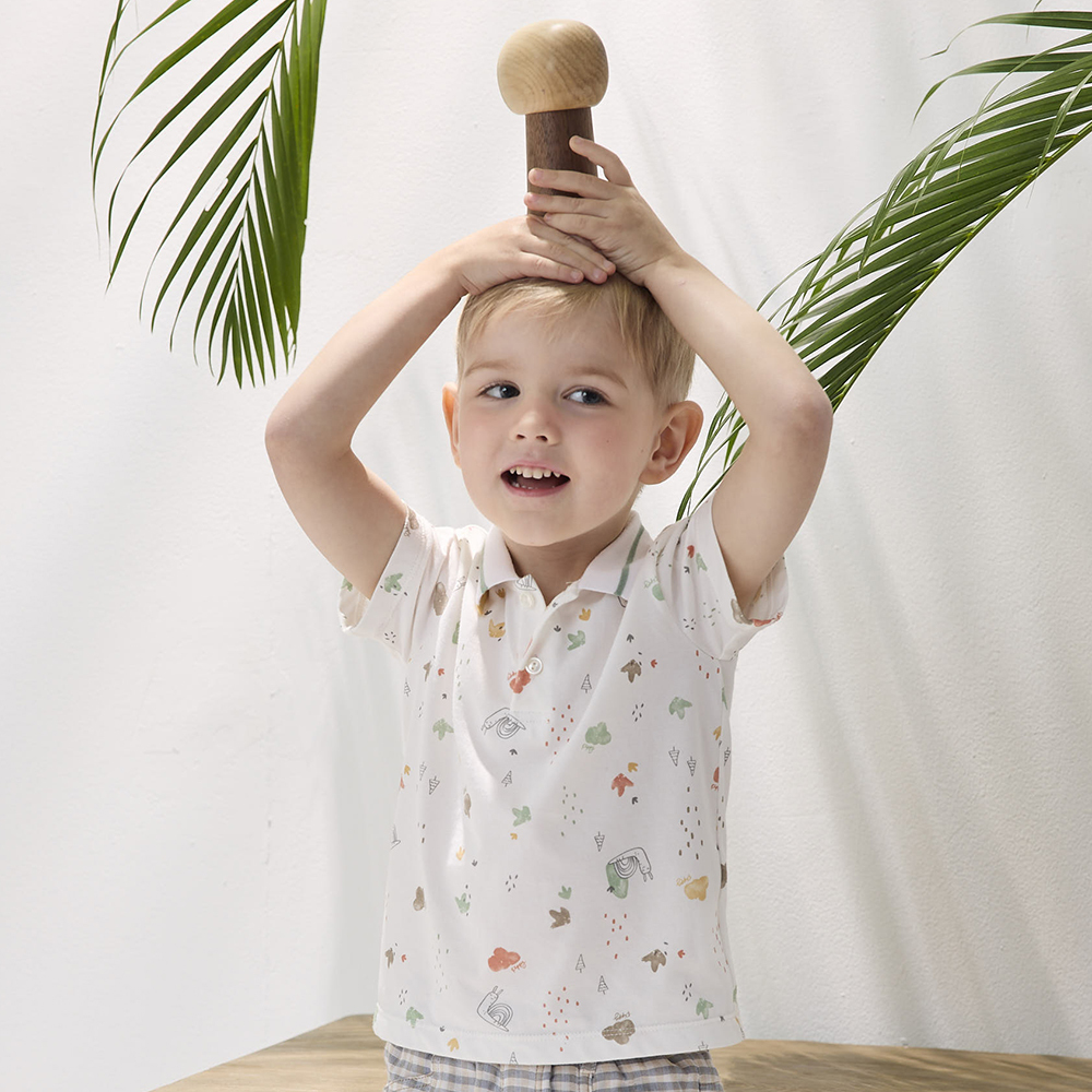 PIPPY可愛小蝸牛印花棉質襯衫領上衣 白