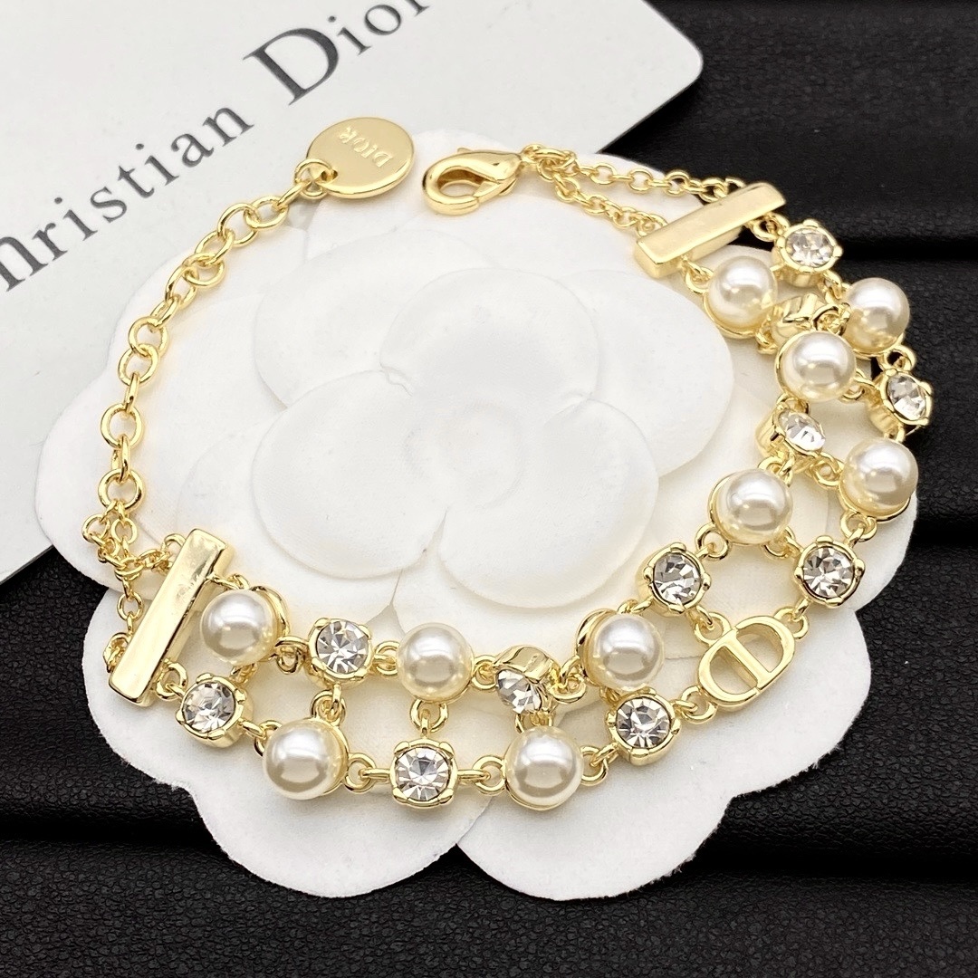 CD蕾絲珍珠鑽”18k雙層高奢定製手鍊