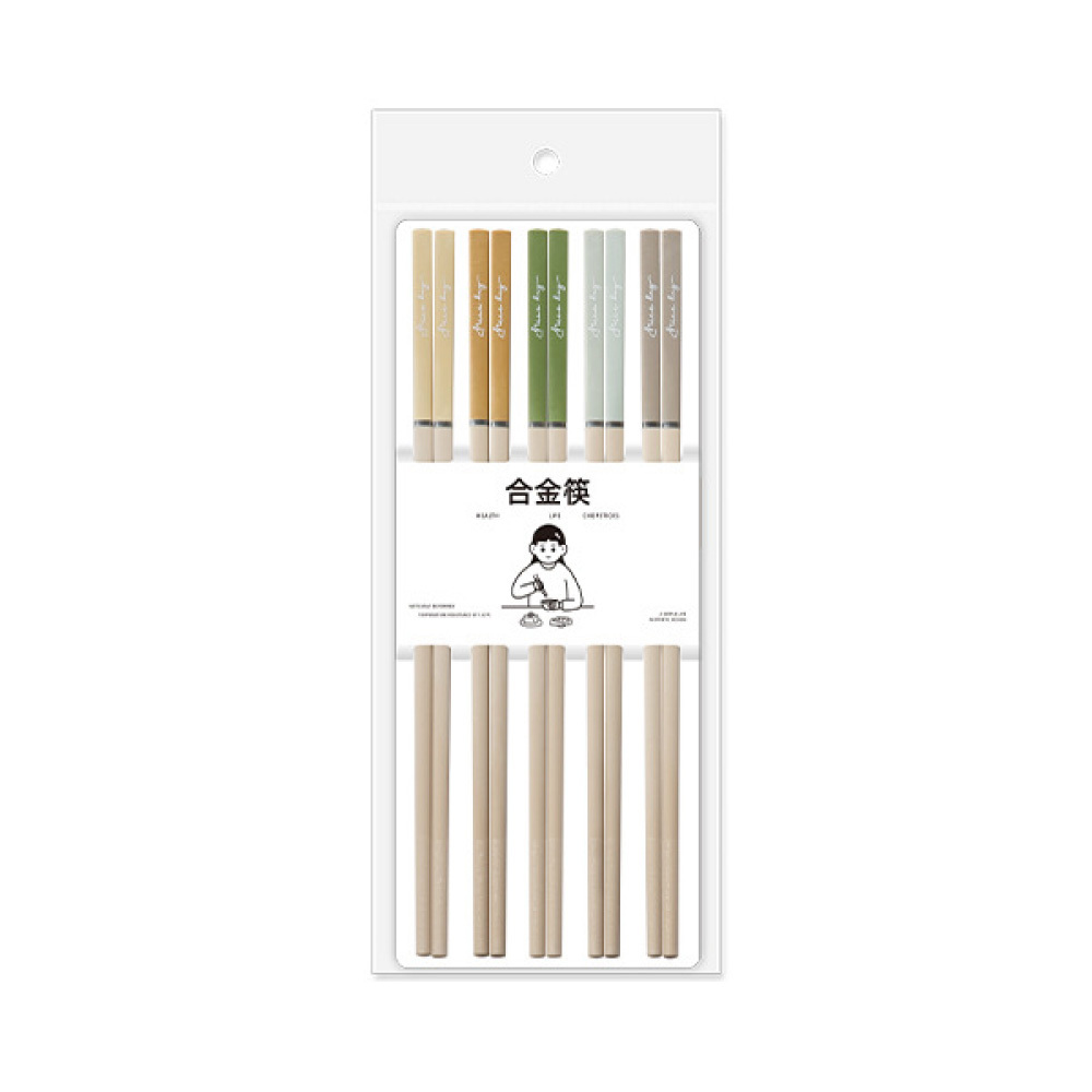 元氣熊 輕奢風莫藍迪色合金筷/5雙入