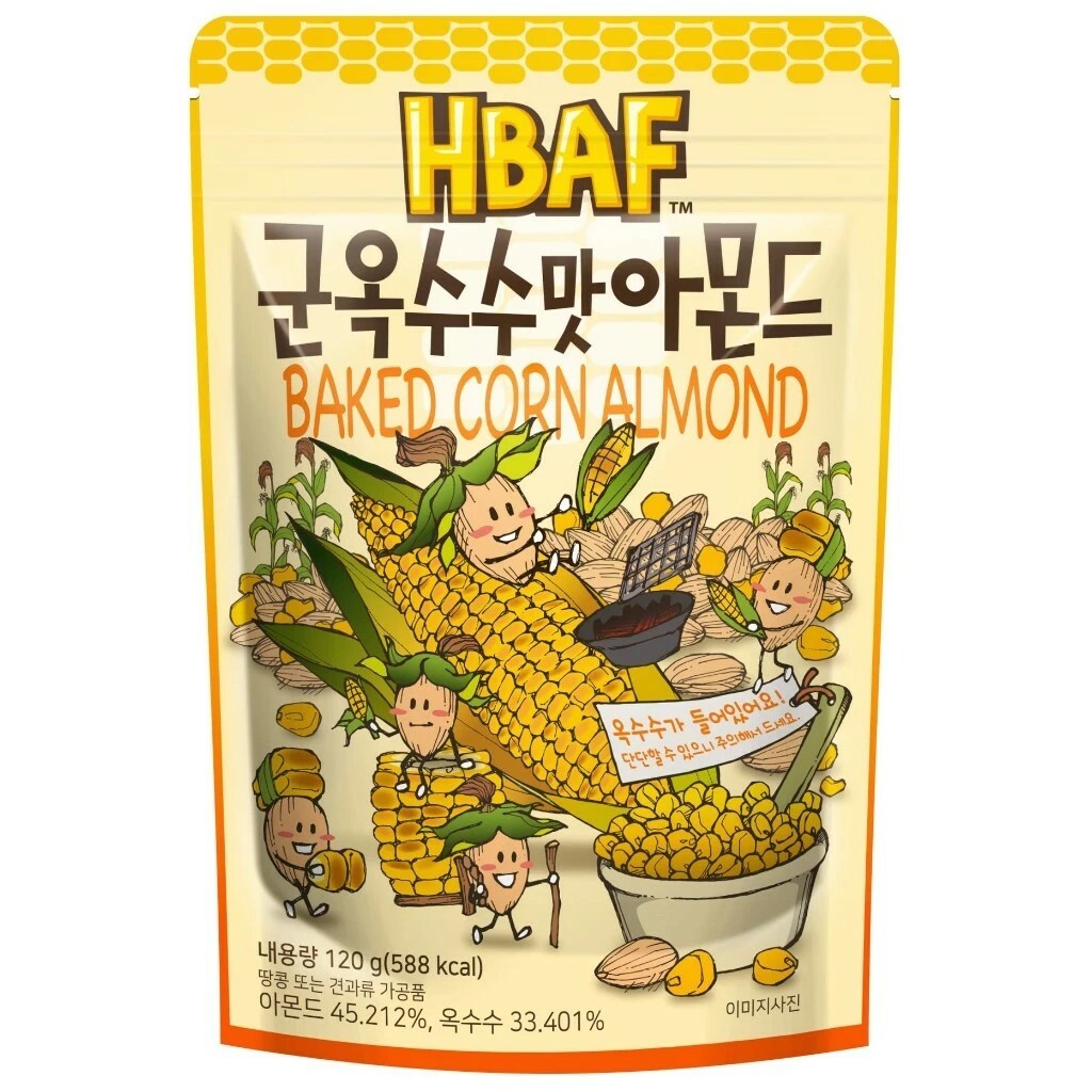 【現貨】HBAF Tom's Gilim 韓國杏仁果 蜂蜜奶油 大蒜麵包 山葵 火辣雞 烤玉米 堅果零食 120g 有夾鏈袋設計
