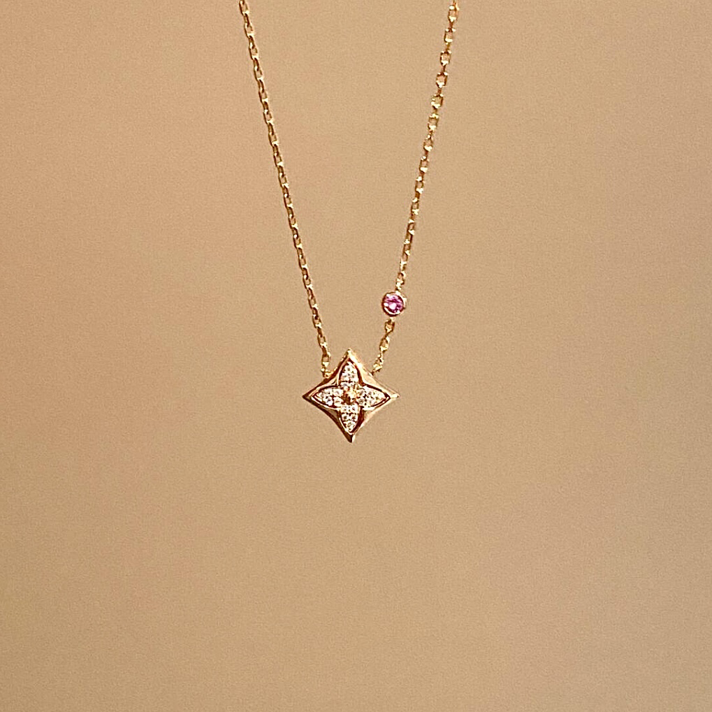 18k經典滿鑽神仙老花”限定粉水鑽高奢定製項鍊