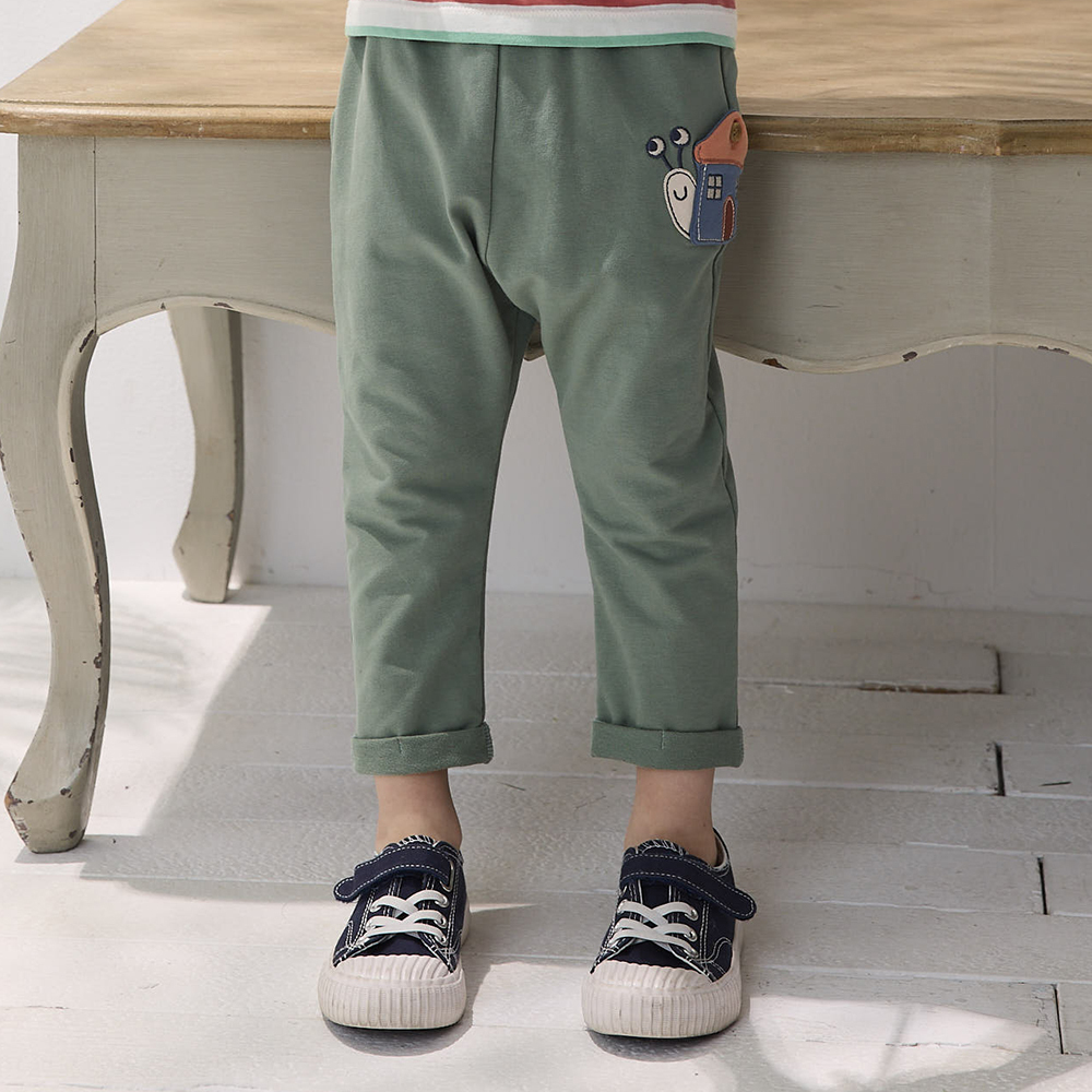 PIPPY可愛小蝸牛鬆緊褲圍棉質長褲  綠