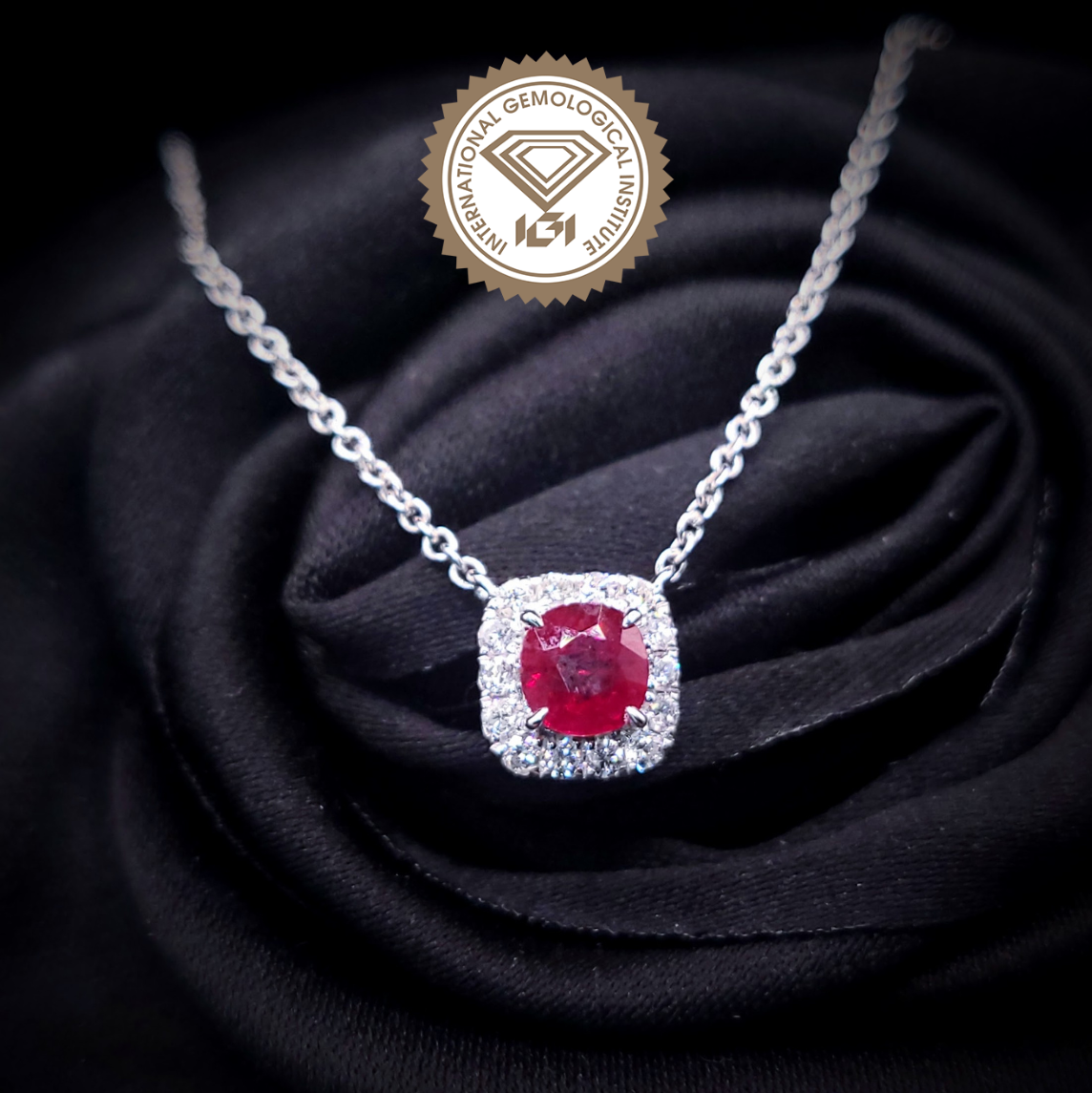 18K White Gold 0.71ct Ruby and Diamond Necklace