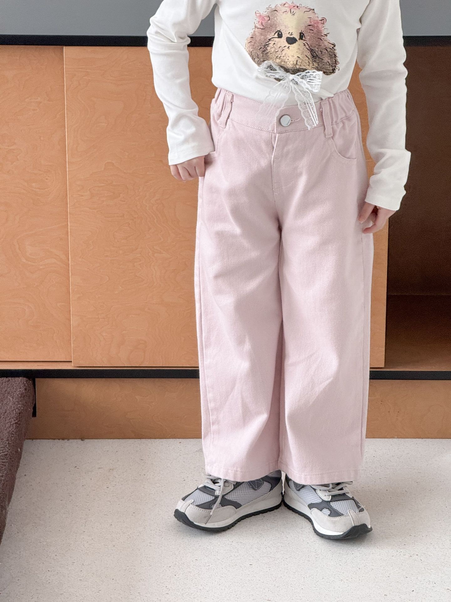 韓系粉色百搭直筒褲