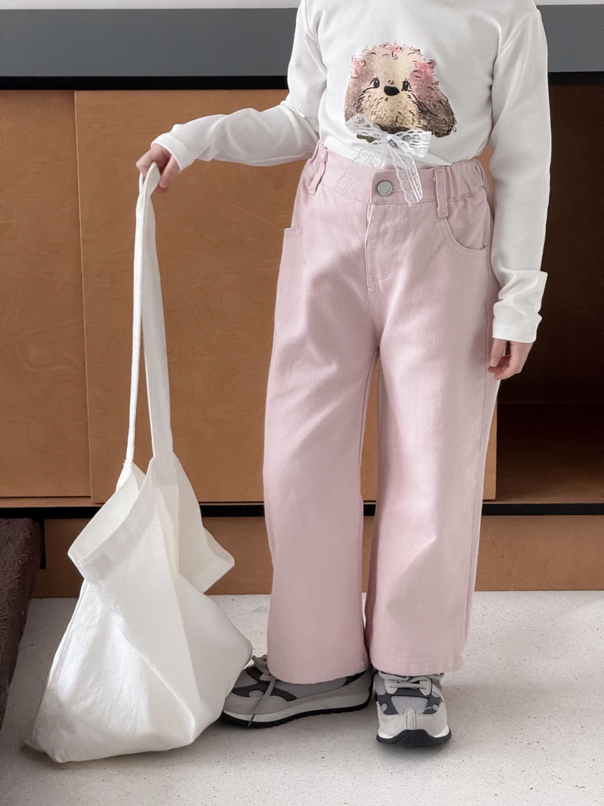 韓系粉色百搭直筒褲