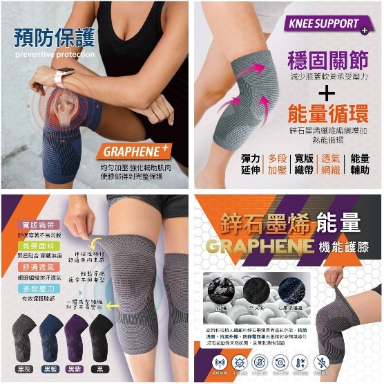 台灣鋅石墨烯能量機能護膝(一雙)
