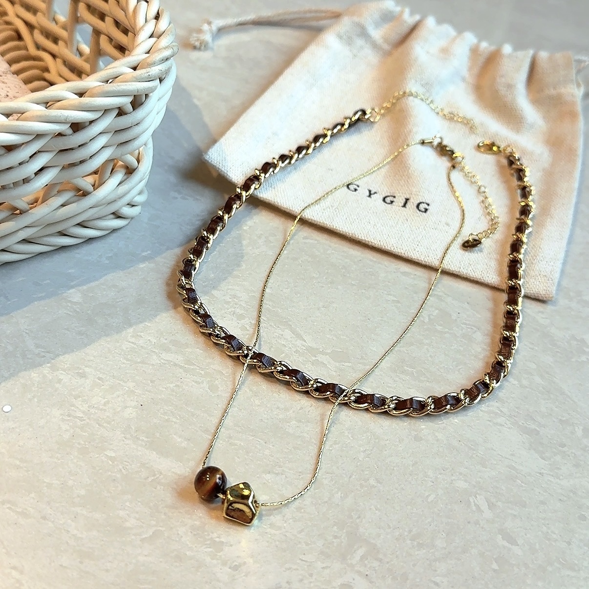 Maillard虎眼金石/獨特咖啡皮穿練”choker項鍊SET