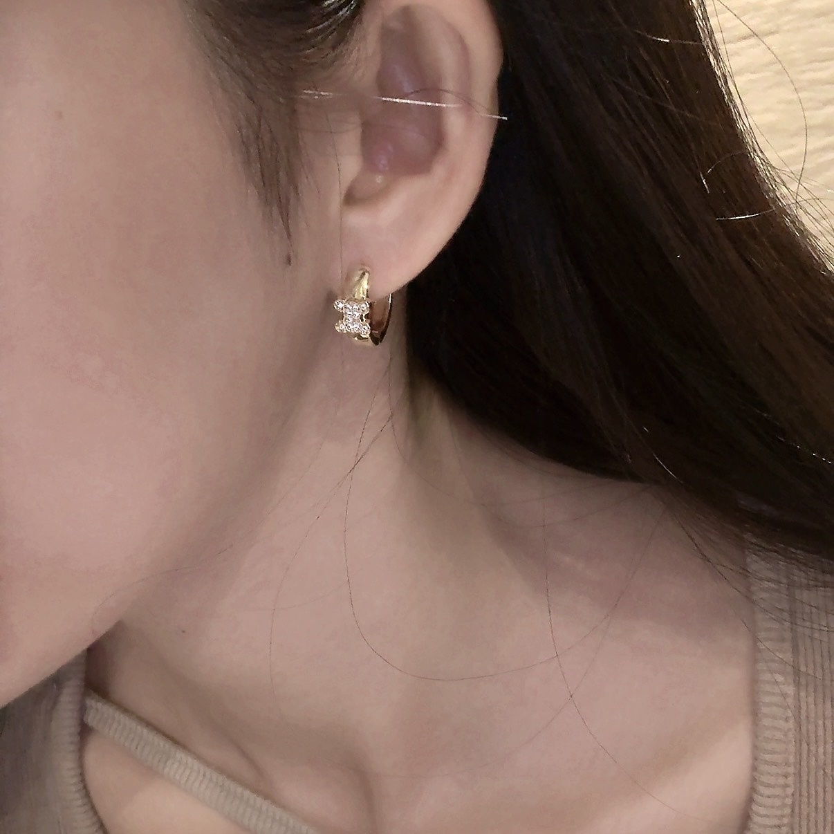 14k低奢金鑽凱旋門”重磅耳釦釘款/現貨1