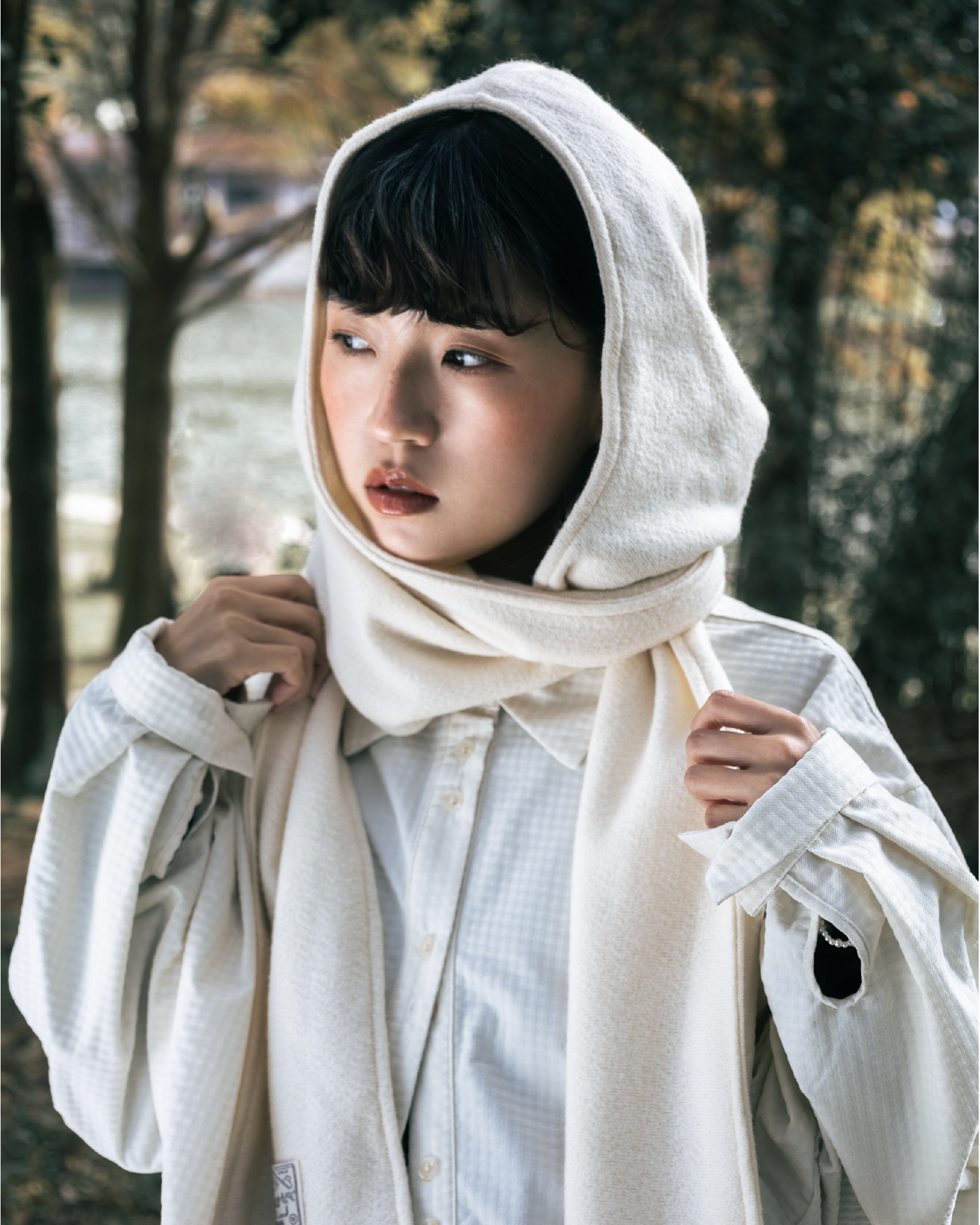【 Kiki.co made 】wool hooded scarf - ivory