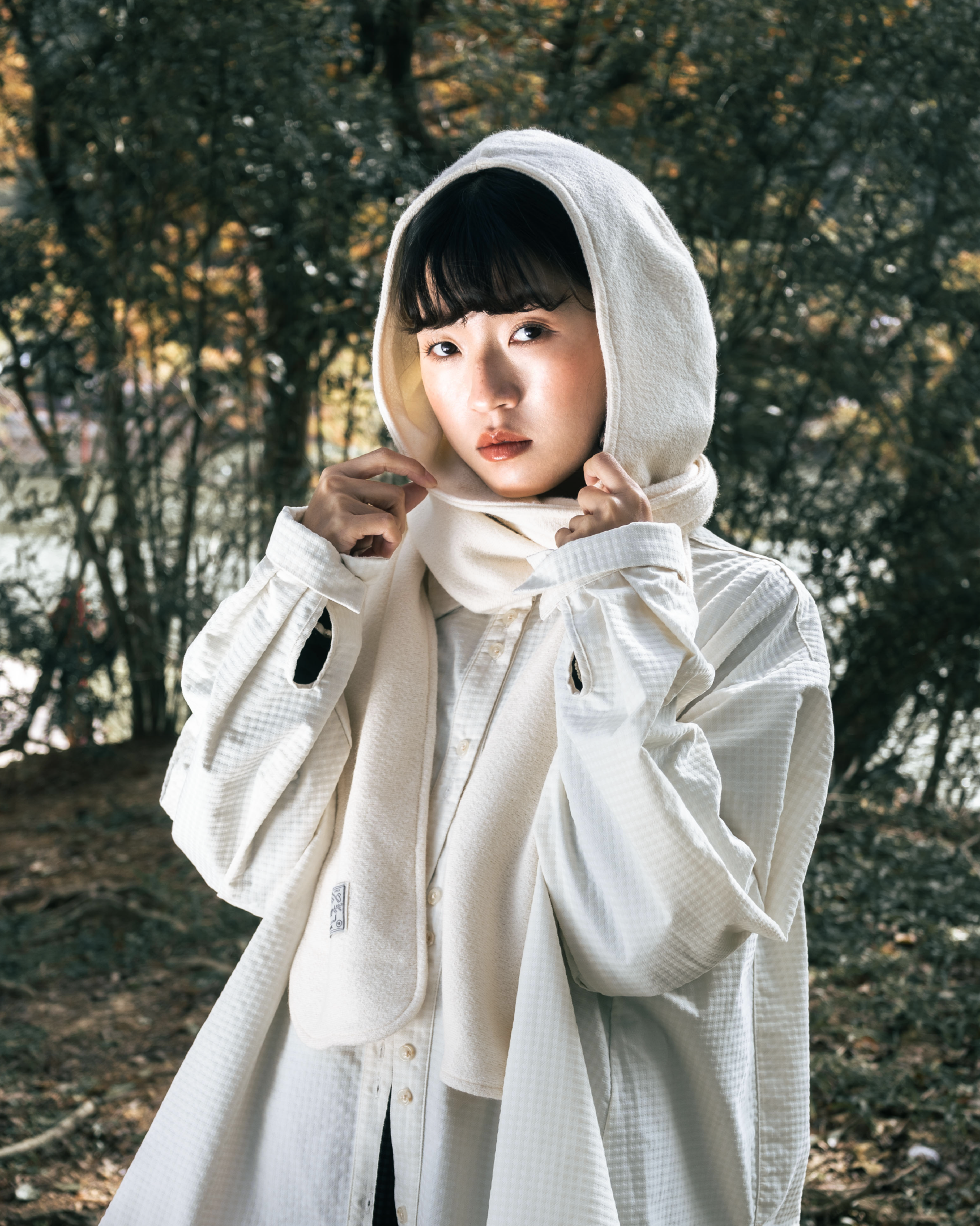 【 Kiki.co made 】wool hooded scarf - ivory