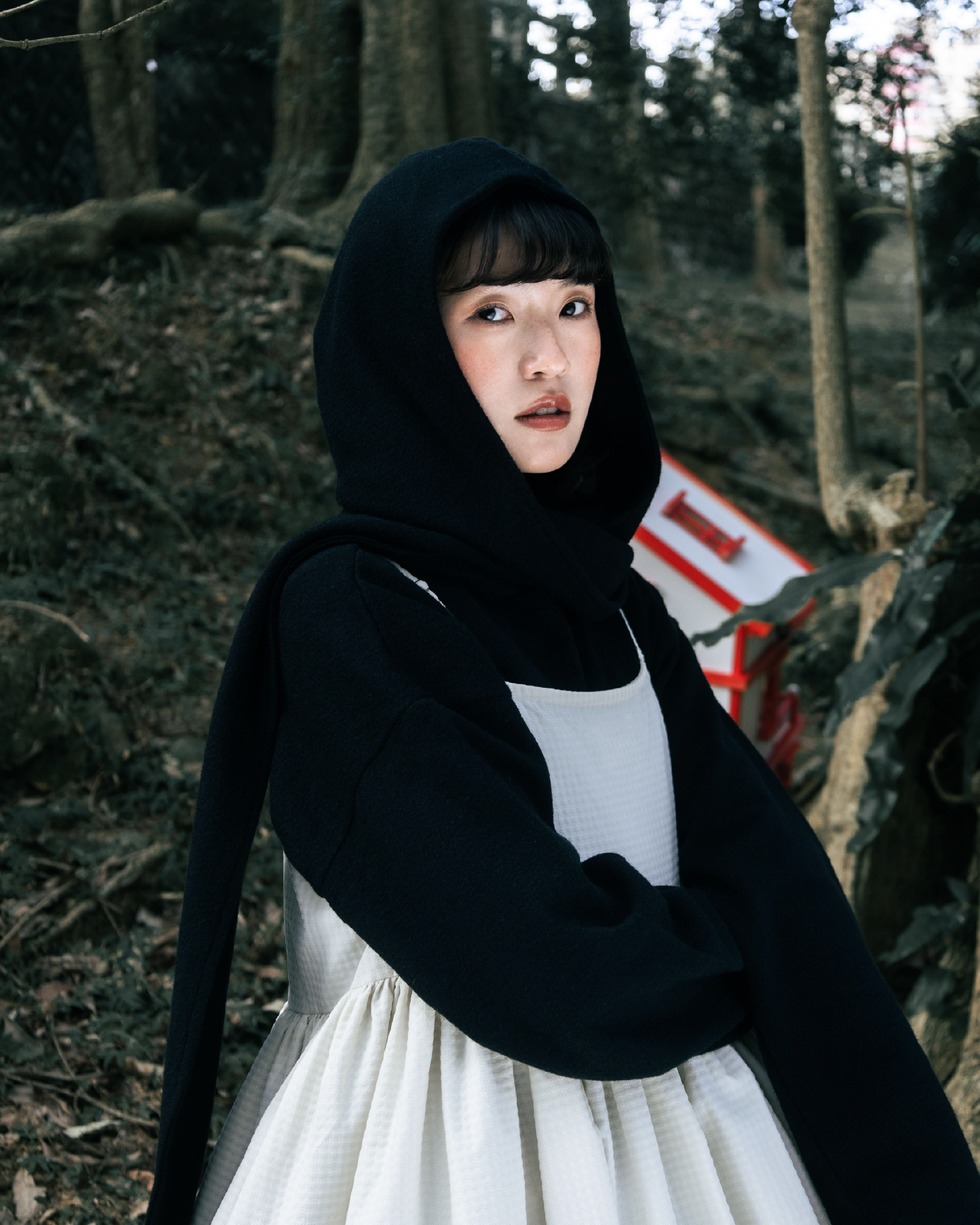 【 Kiki.co made 】wool hooded scarf - black