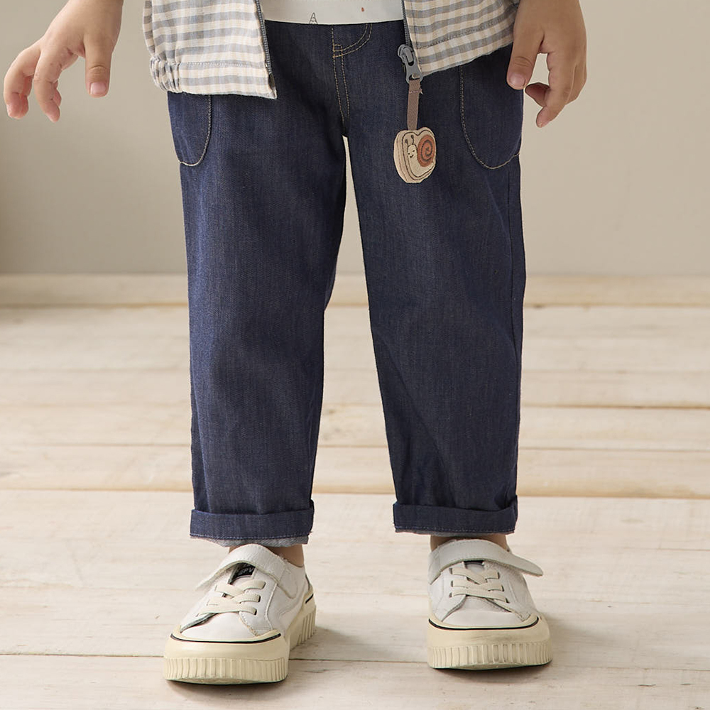 PIPPY 可愛立體小蝸牛吊飾鬆緊褲圍長褲 藍