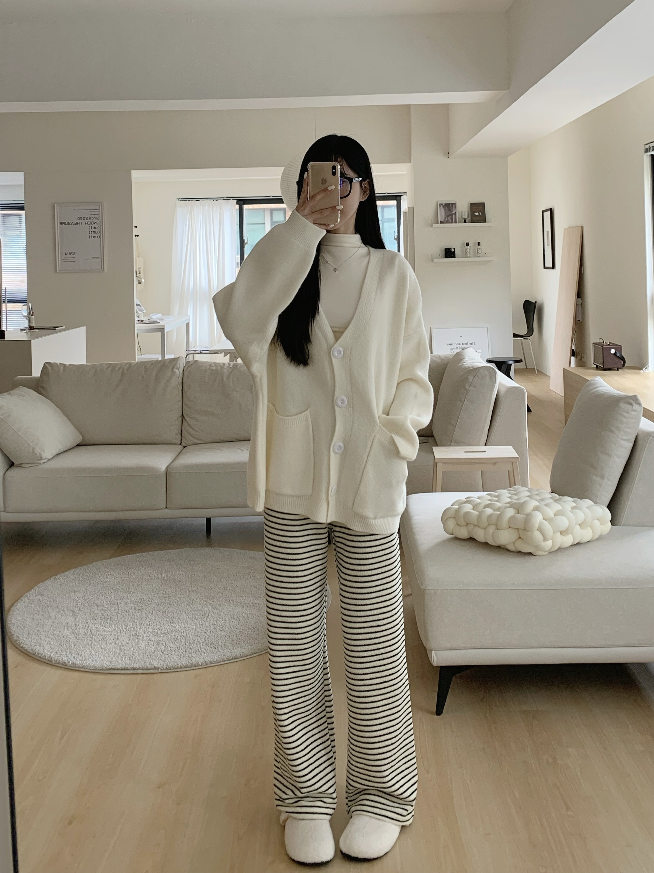 慵懶寬鬆條紋落地寬褲