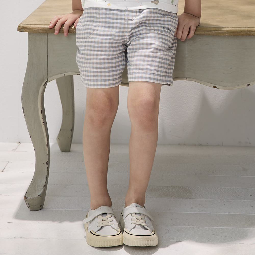 PIPPY 休閒格紋彈性棉短褲 灰
