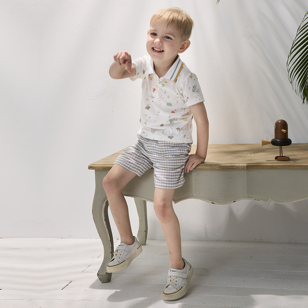 PIPPY 休閒格紋彈性棉短褲 灰