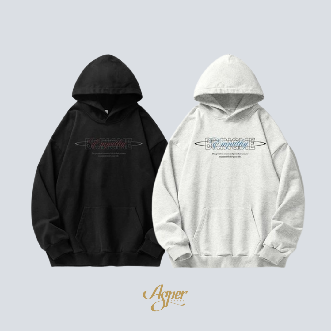 BRINGME 撞色印花帽T  黑 燕麥白 L3936